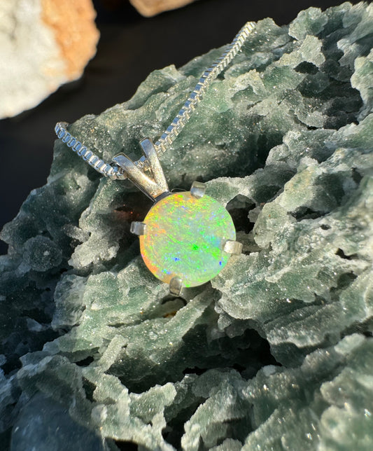 'Rainforest Dew' ~ Handcrafted 1.2ct Solid Coober Pedy Opal Sterling Silver Pendant Necklace - Iona Opal Australia