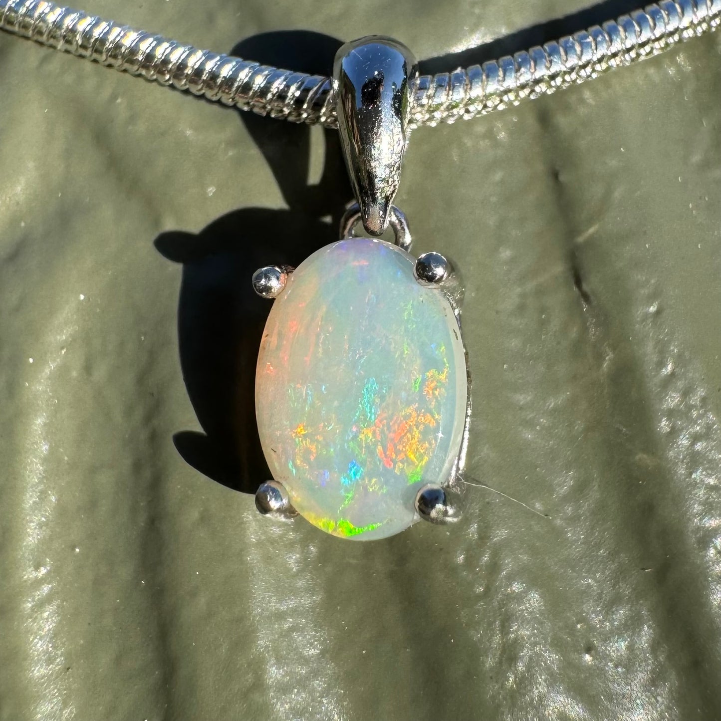 'Rainbow' ~ Handcrafted 0.8ct Solid Coober Pedy Opal Sterling Silver Pendant Necklace