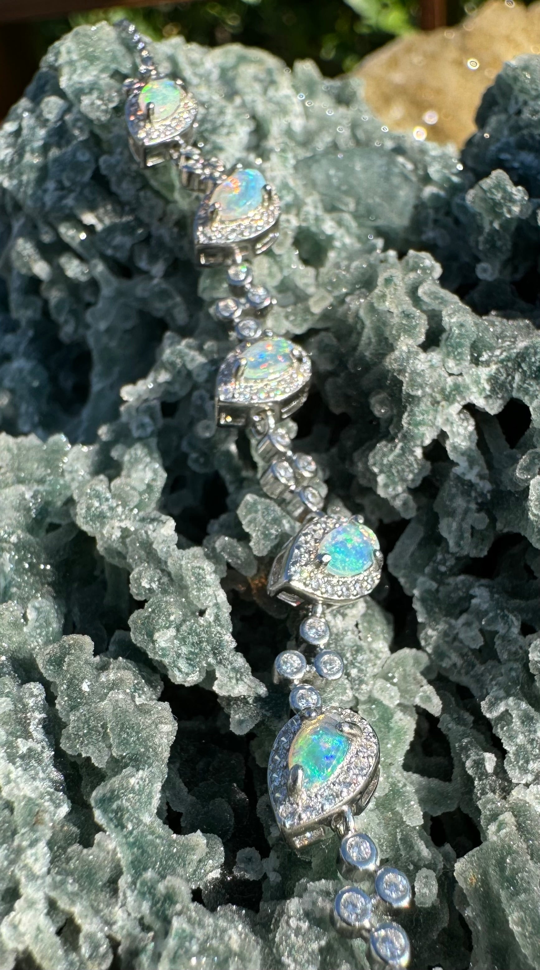 'Coastal Breeze' ~ Handcrafted 1.5ct Mintabie Opal and Cubic Zirconia Sterling Silver Bracelet - Iona Opal Australia