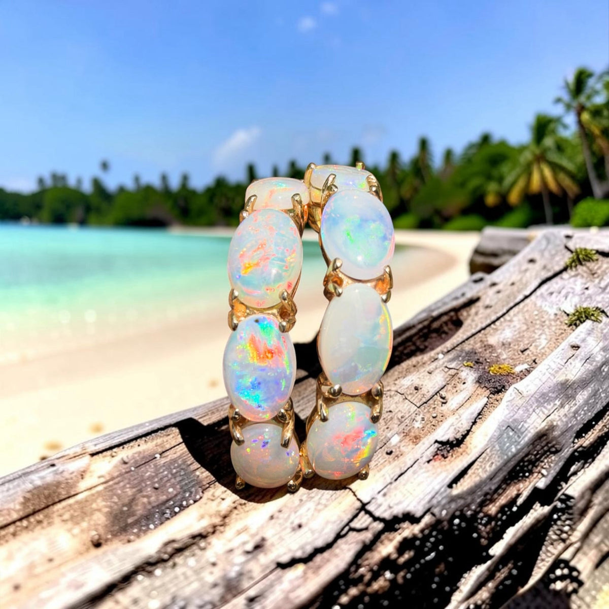2ct Coober Pedy Opal Half Hoop Stud Earrings ~ 'Ulladulla Arc' | 14ct Yellow Gold | Solid Australian Opal