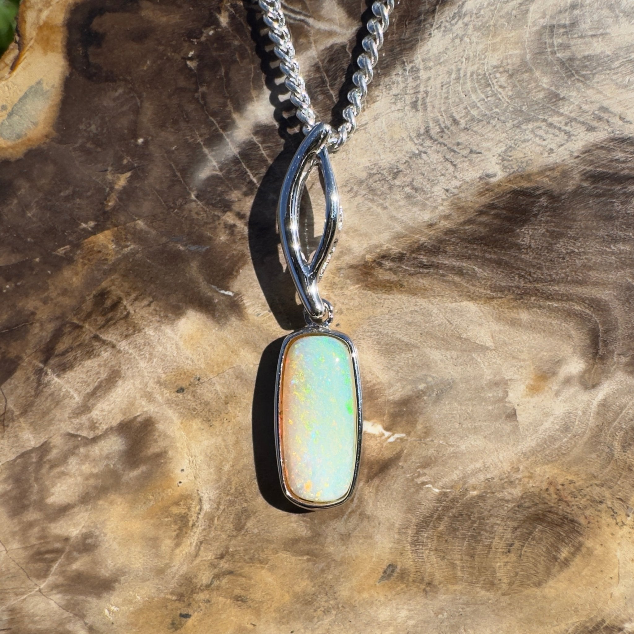 2ct Coober Pedy Opal Pendant Necklace ~ 'Currumbin Green' | 925 Sterling Silver | Solid Australian Opal