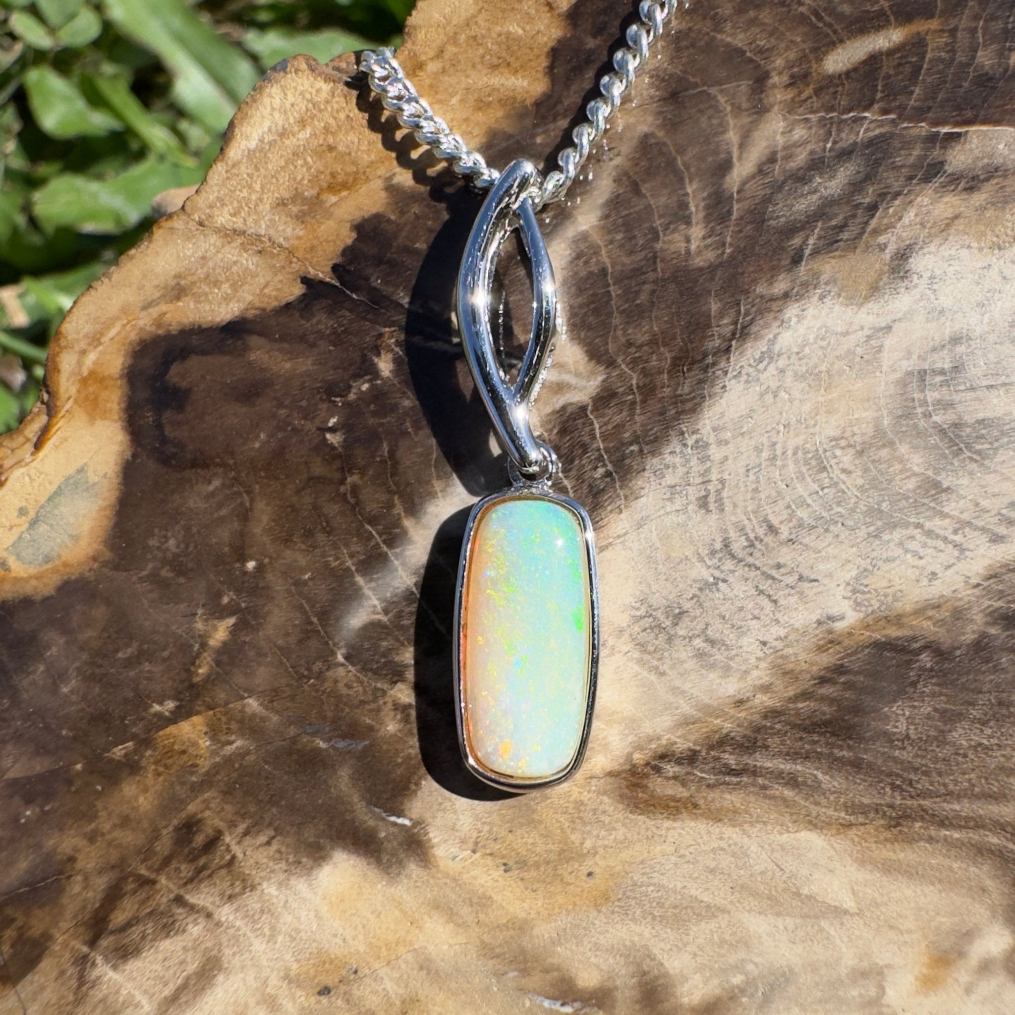 2ct Coober Pedy Opal Pendant Necklace ~ 'Currumbin Green' | 925 Sterling Silver | Solid Australian Opal