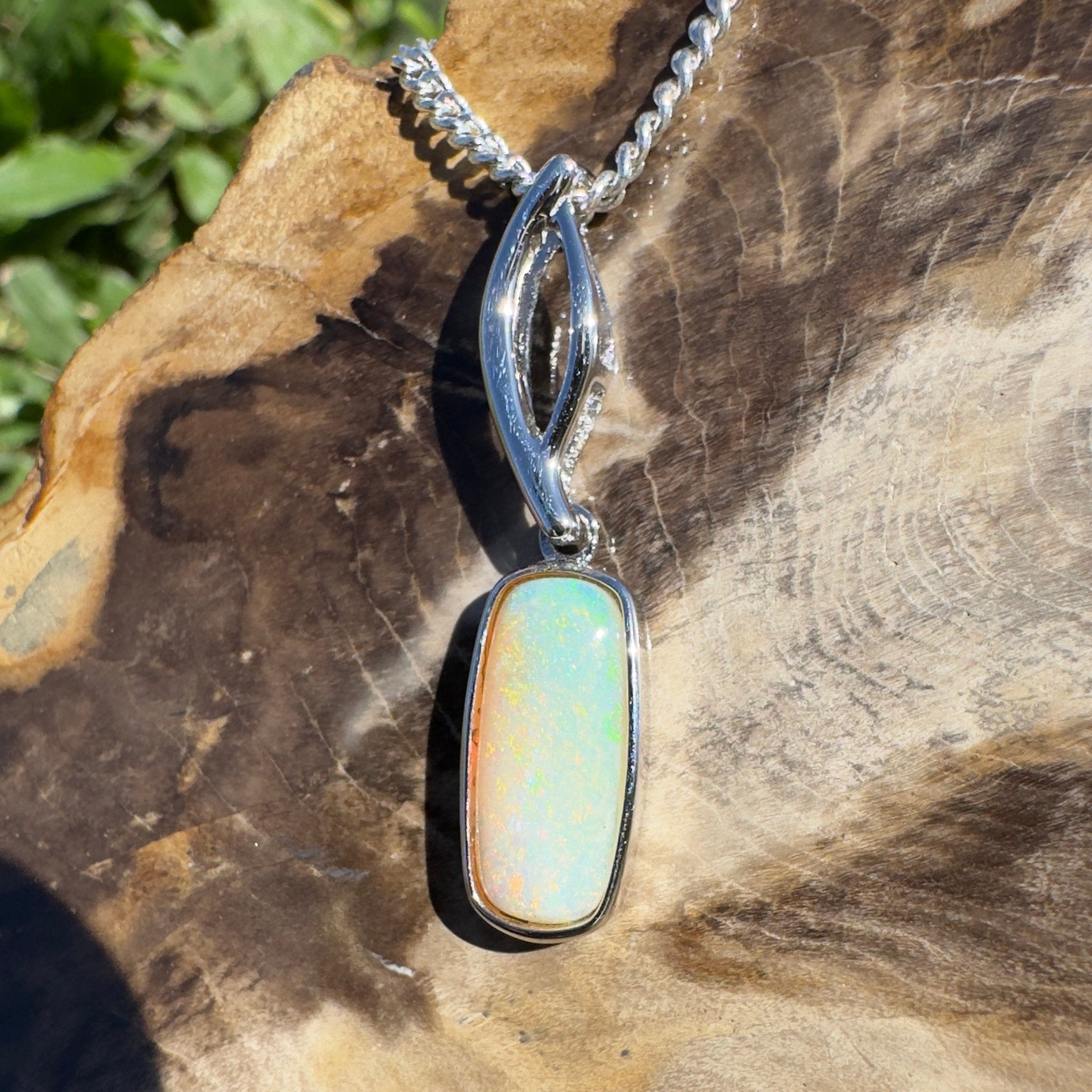 2ct Coober Pedy Opal Pendant Necklace ~ 'Currumbin Green' | 925 Sterling Silver | Solid Australian Opal