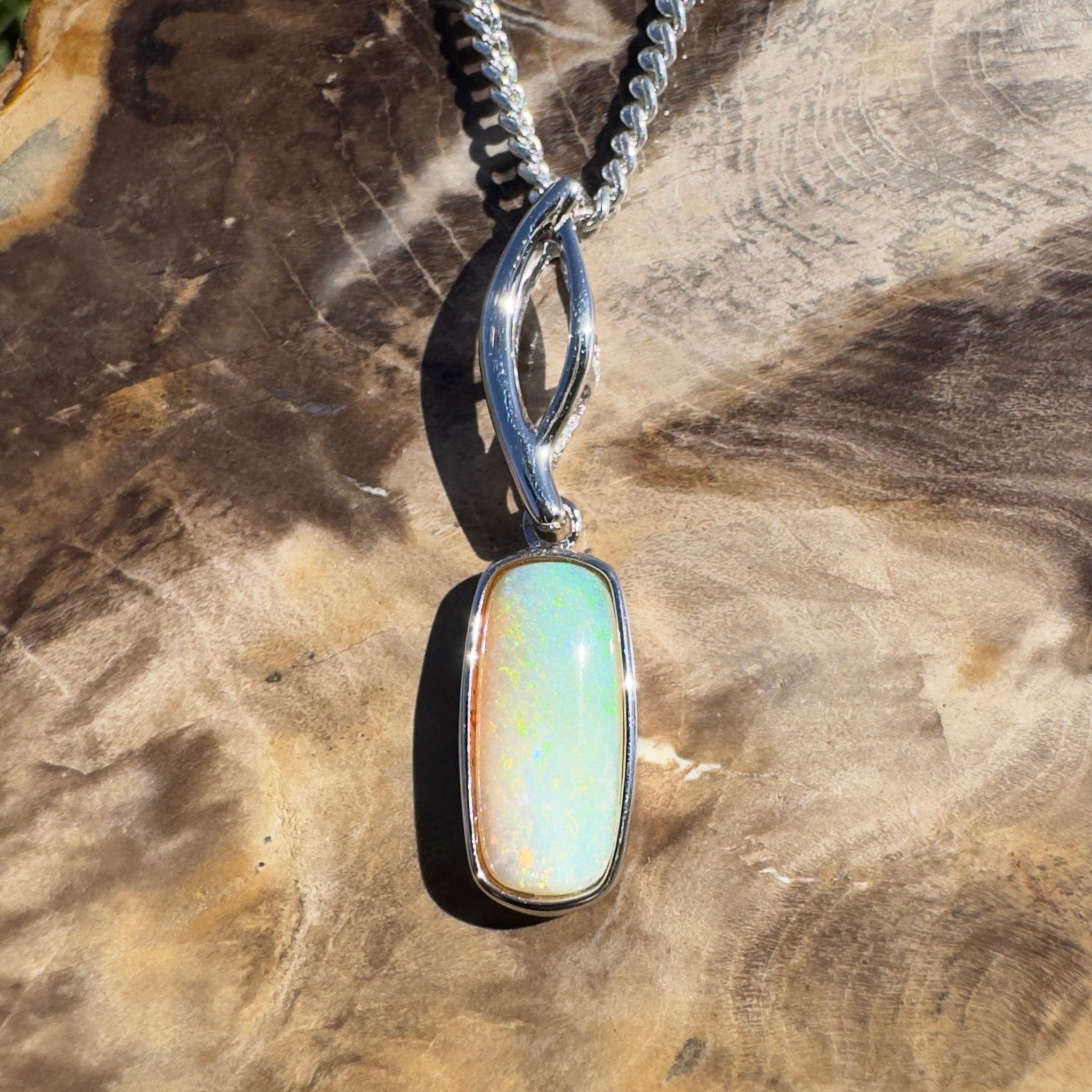 2ct Coober Pedy Opal Pendant Necklace ~ 'Currumbin Green' | 925 Sterling Silver | Solid Australian Opal