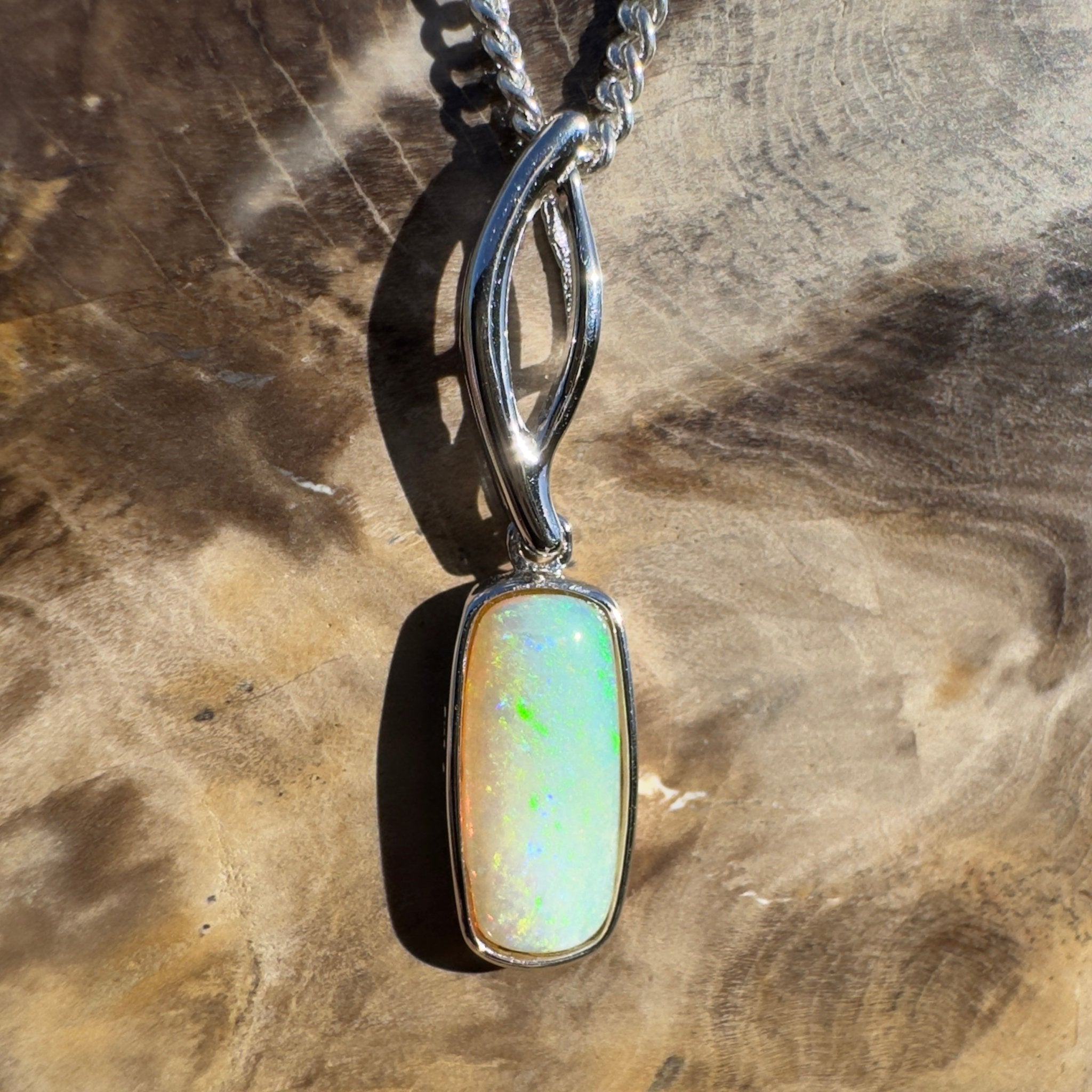 2ct Coober Pedy Opal Pendant Necklace ~ 'Currumbin Green' | 925 Sterling Silver | Solid Australian Opal