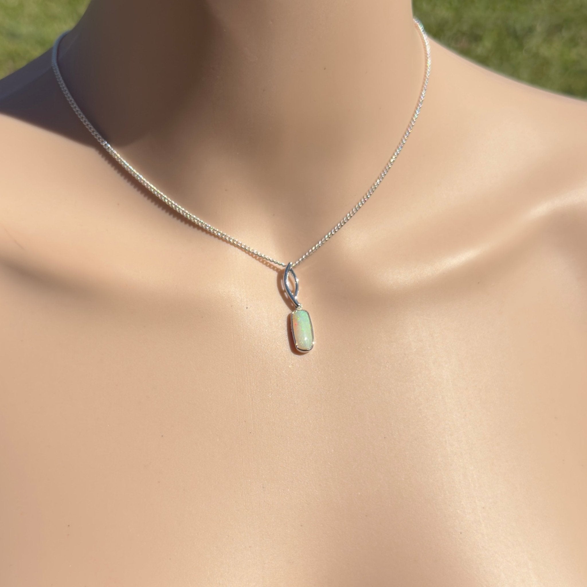 2ct Coober Pedy Opal Pendant Necklace ~ 'Currumbin Green' | 925 Sterling Silver | Solid Australian Opal