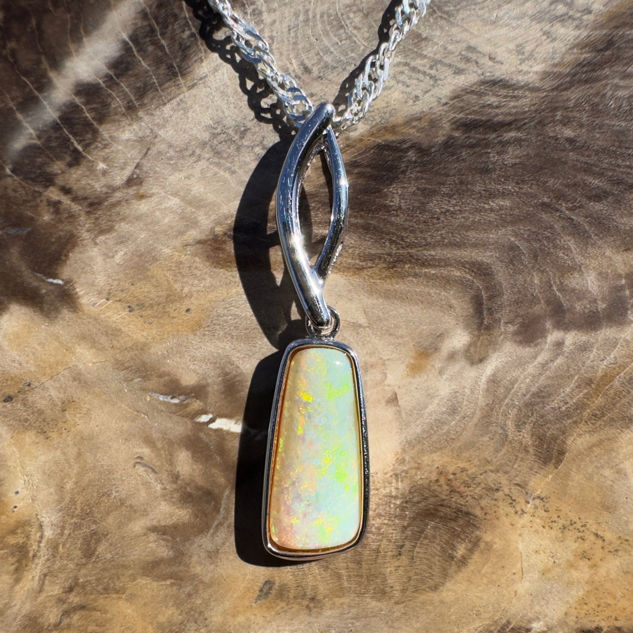 2ct Coober Pedy Opal Pendant Necklace ~ 'Greenmount Tide' | 925 Sterling Silver | Solid Australian Opal