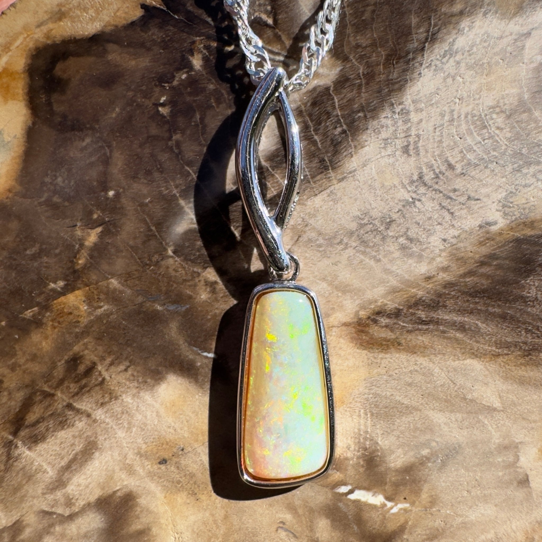 2ct Coober Pedy Opal Pendant Necklace ~ 'Greenmount Tide' | 925 Sterling Silver | Solid Australian Opal