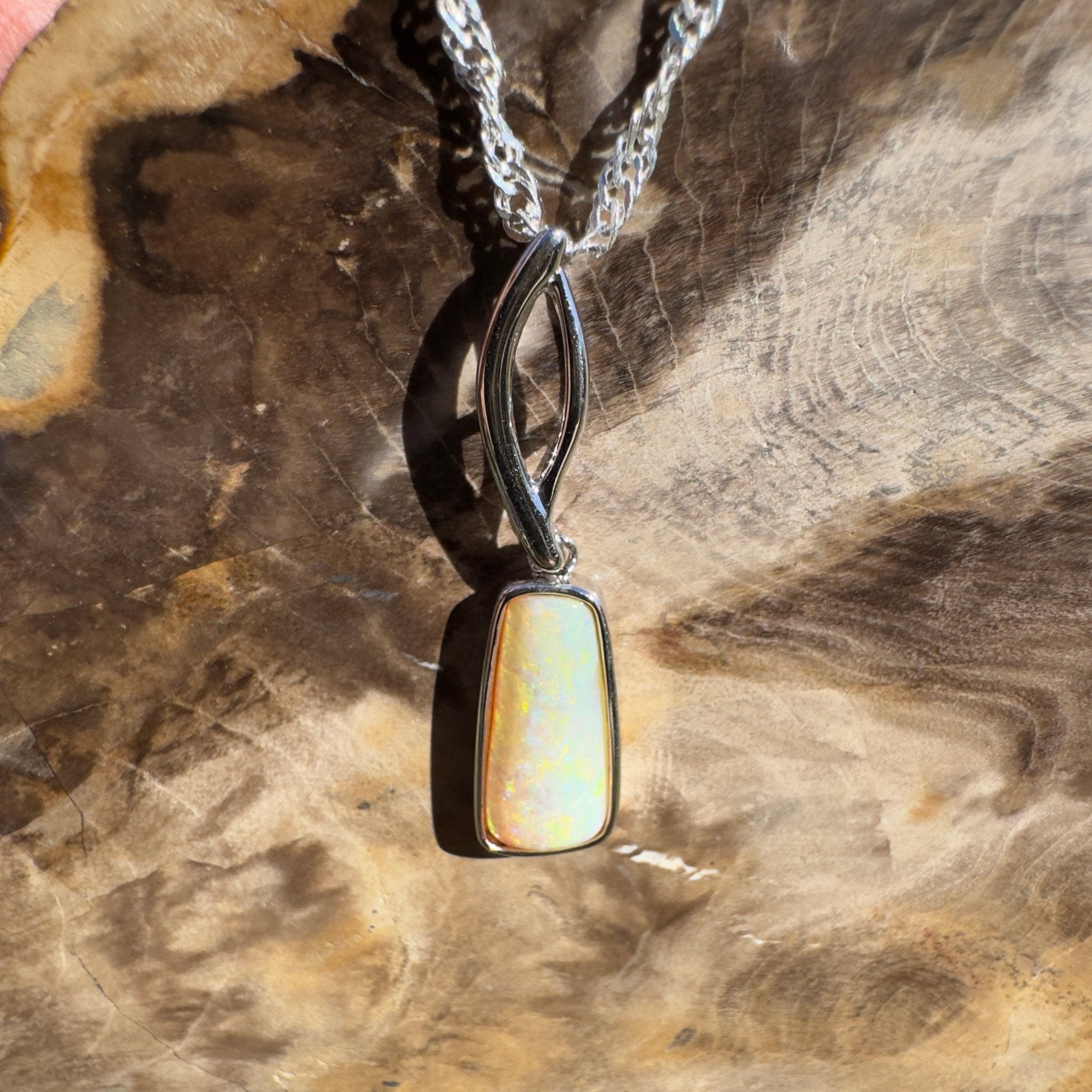2ct Coober Pedy Opal Pendant Necklace ~ 'Greenmount Tide' | 925 Sterling Silver | Solid Australian Opal