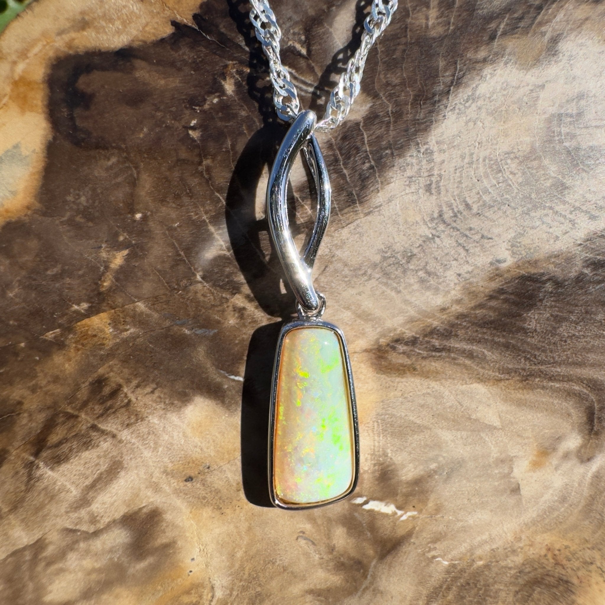 2ct Coober Pedy Opal Pendant Necklace ~ 'Greenmount Tide' | 925 Sterling Silver | Solid Australian Opal