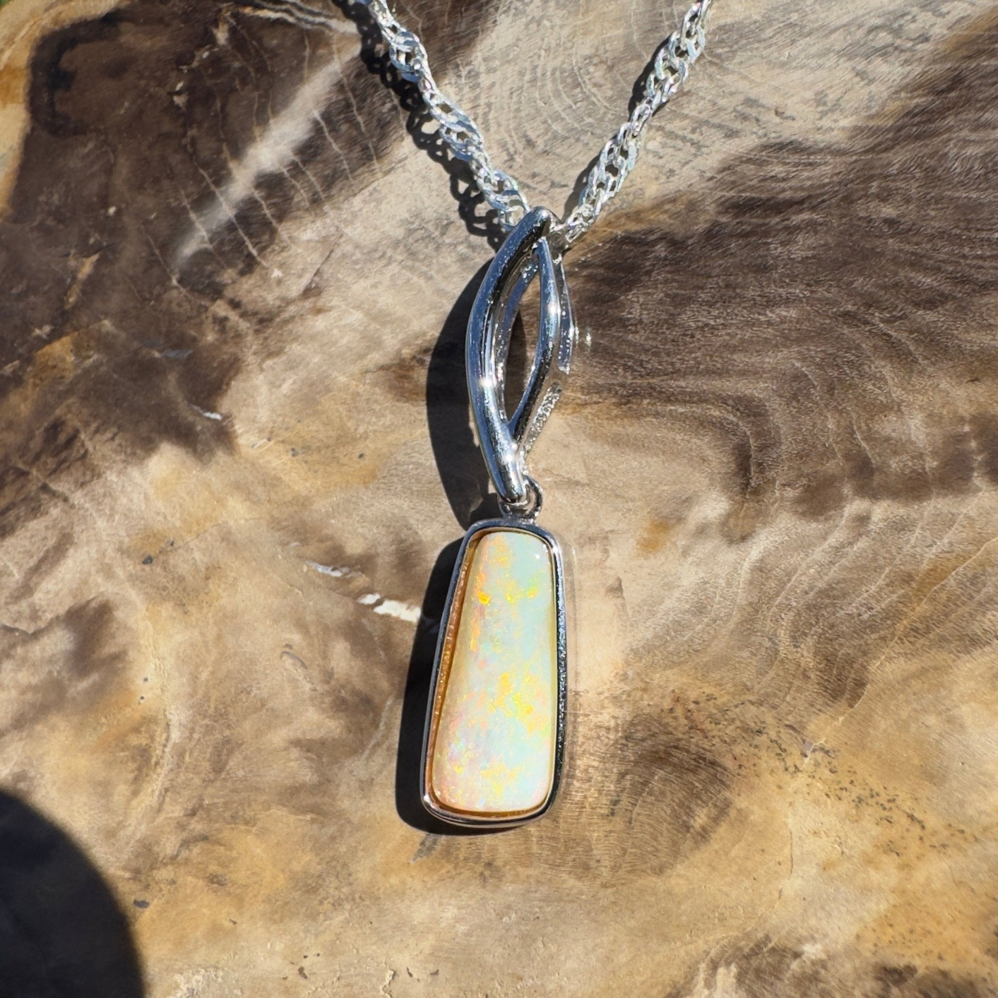 2ct Coober Pedy Opal Pendant Necklace ~ 'Greenmount Tide' | 925 Sterling Silver | Solid Australian Opal