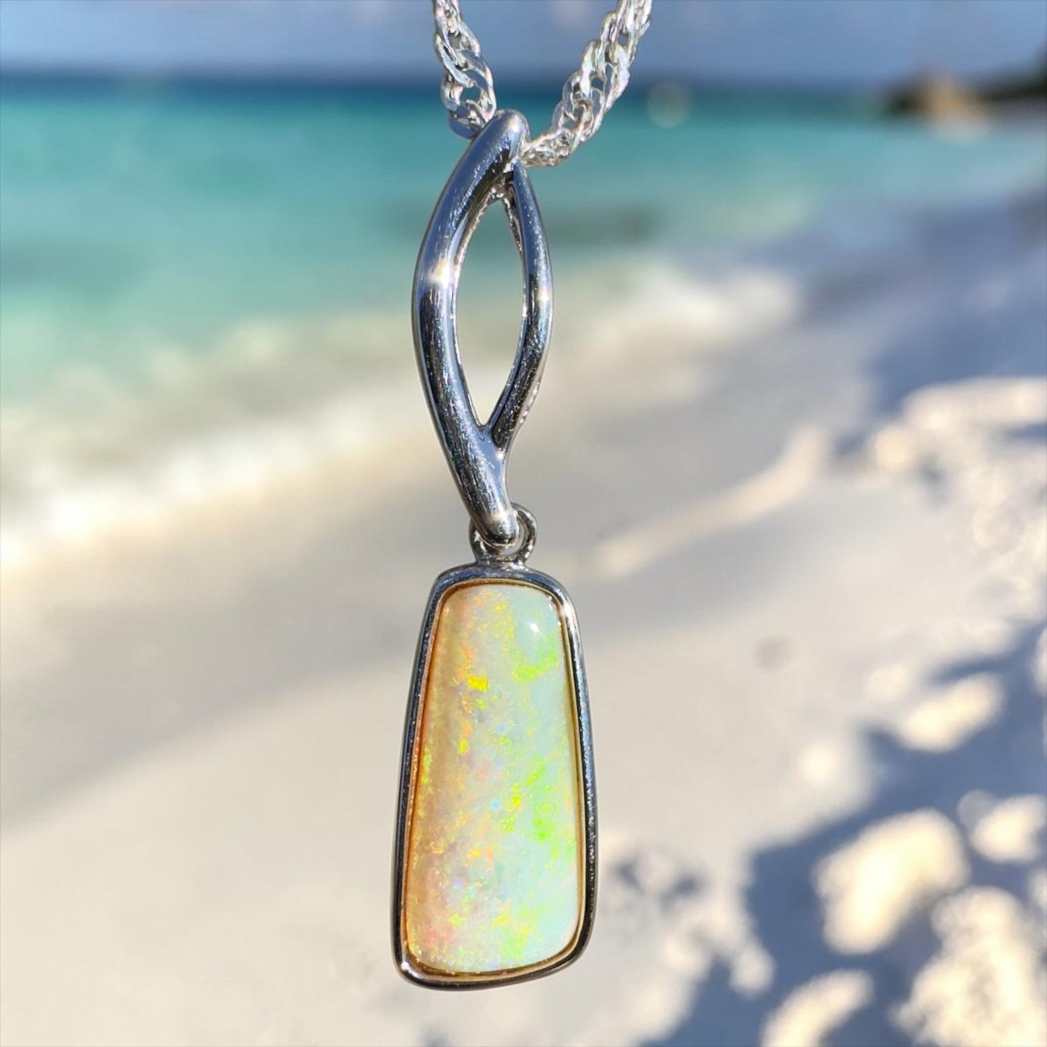 2ct Coober Pedy Opal Pendant Necklace ~ 'Greenmount Tide' | 925 Sterling Silver | Solid Australian Opal