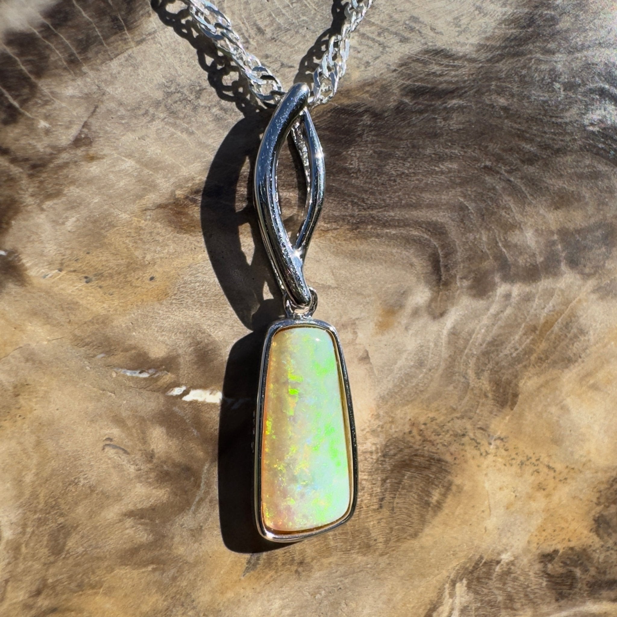 2ct Coober Pedy Opal Pendant Necklace ~ 'Greenmount Tide' | 925 Sterling Silver | Solid Australian Opal