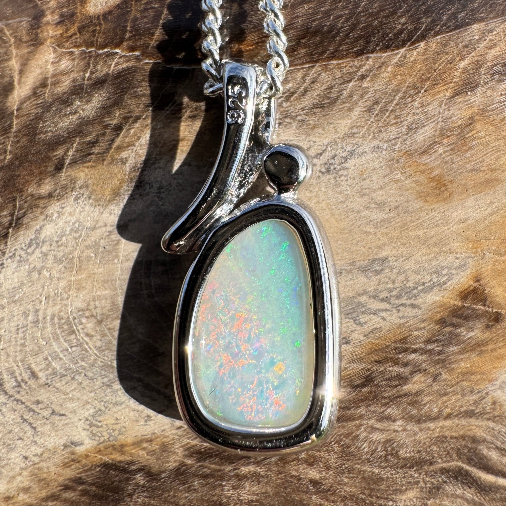 2ct Coober Pedy Opal Pendant Necklace ~ 'Hawker Highlands Fire' | 925 Sterling Silver | Solid Australian Opal