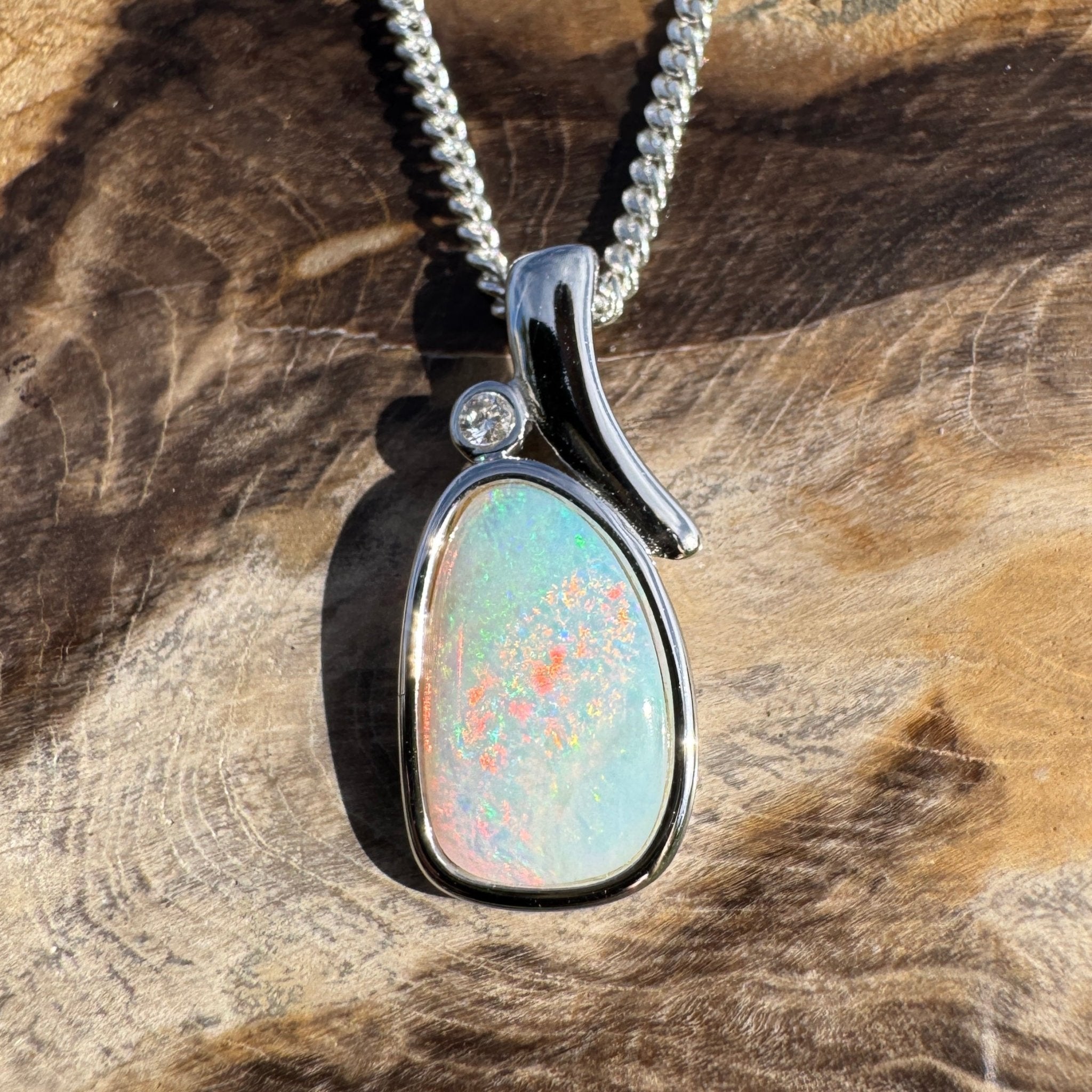2ct Coober Pedy Opal Pendant Necklace ~ 'Hawker Highlands Fire' | 925 Sterling Silver | Solid Australian Opal