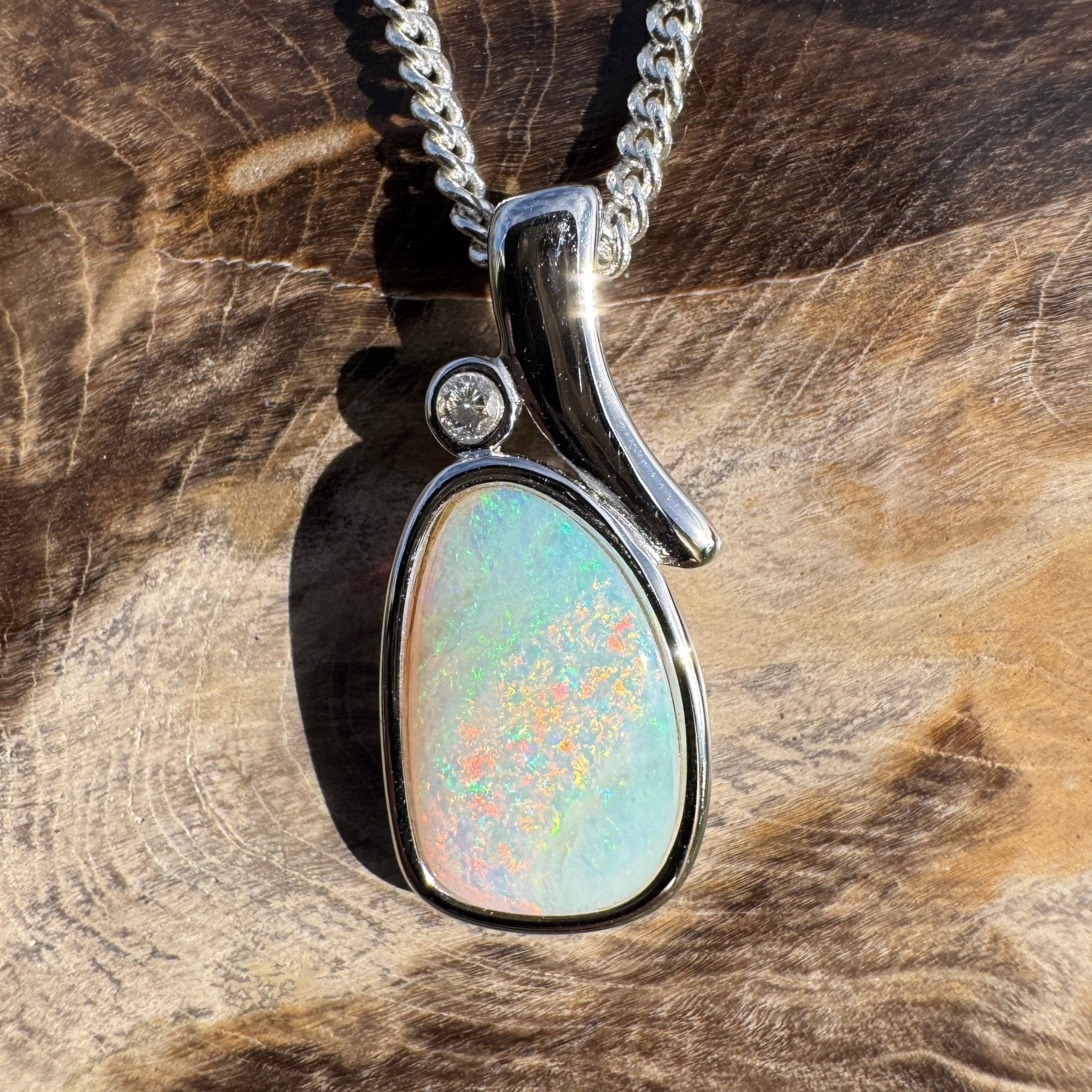 2ct Coober Pedy Opal Pendant Necklace ~ 'Hawker Highlands Fire' | 925 Sterling Silver | Solid Australian Opal