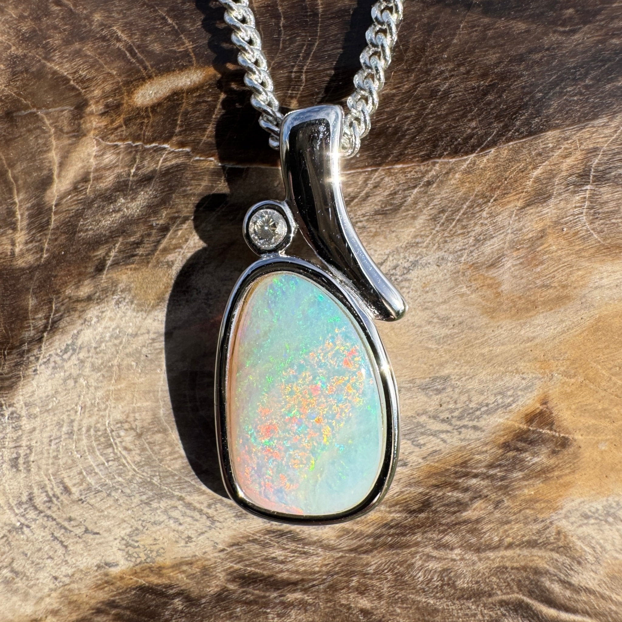 2ct Coober Pedy Opal Pendant Necklace ~ 'Hawker Highlands Fire' | 925 Sterling Silver | Solid Australian Opal