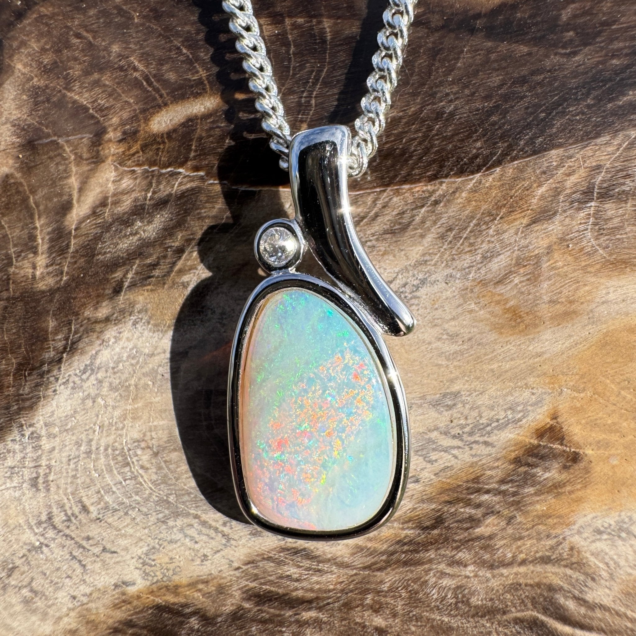 2ct Coober Pedy Opal Pendant Necklace ~ 'Hawker Highlands Fire' | 925 Sterling Silver | Solid Australian Opal