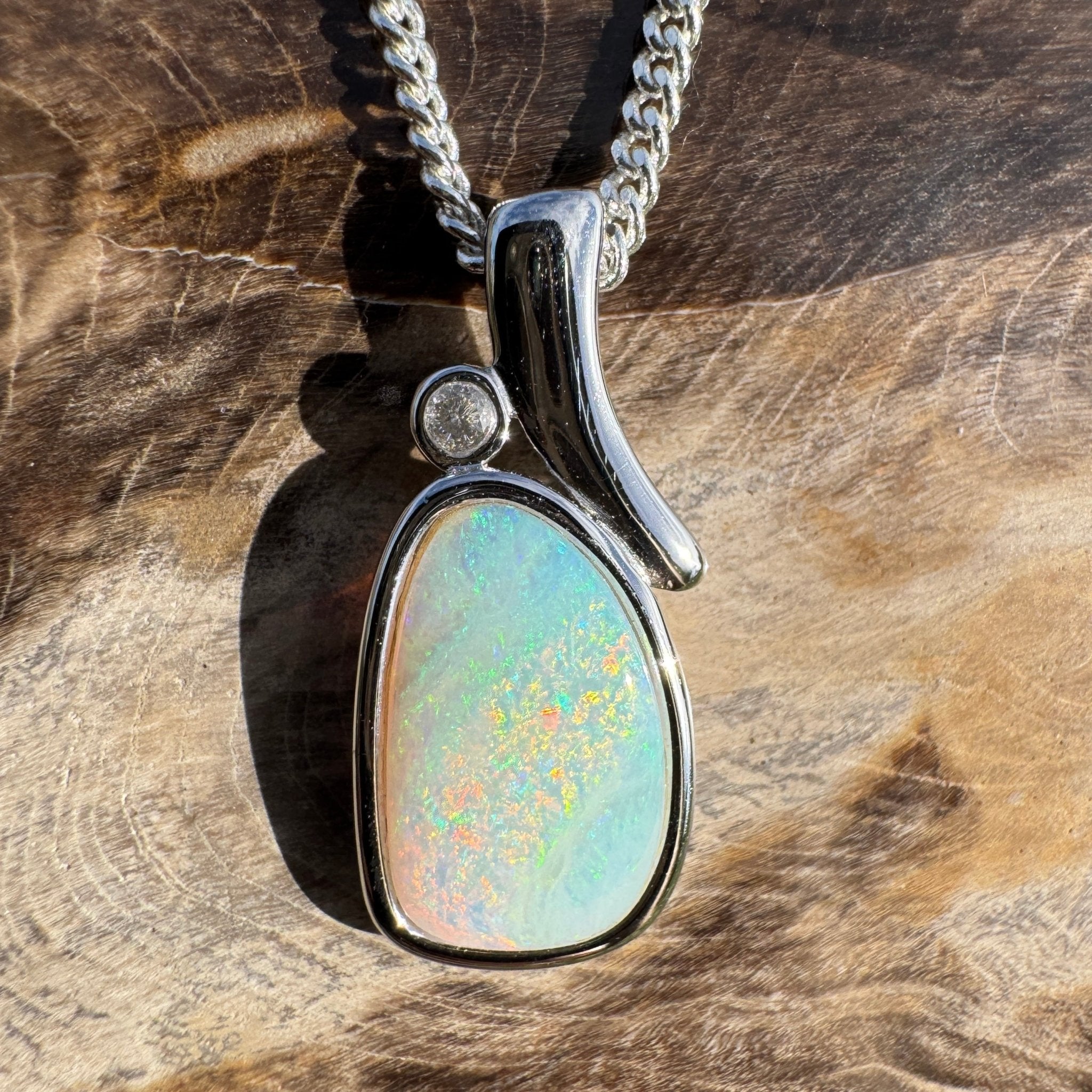 2ct Coober Pedy Opal Pendant Necklace ~ 'Hawker Highlands Fire' | 925 Sterling Silver | Solid Australian Opal