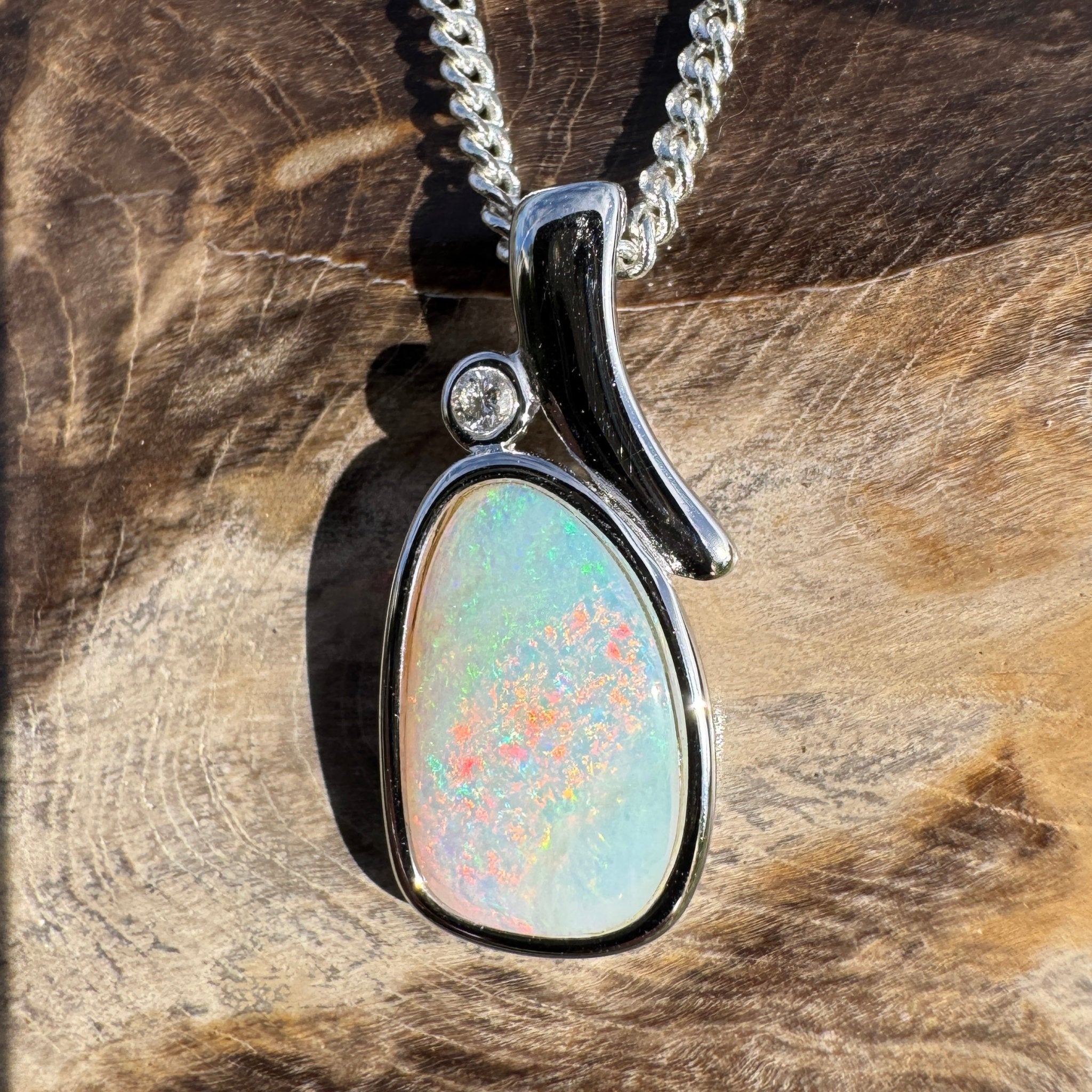 2ct Coober Pedy Opal Pendant Necklace ~ 'Hawker Highlands Fire' | 925 Sterling Silver | Solid Australian Opal