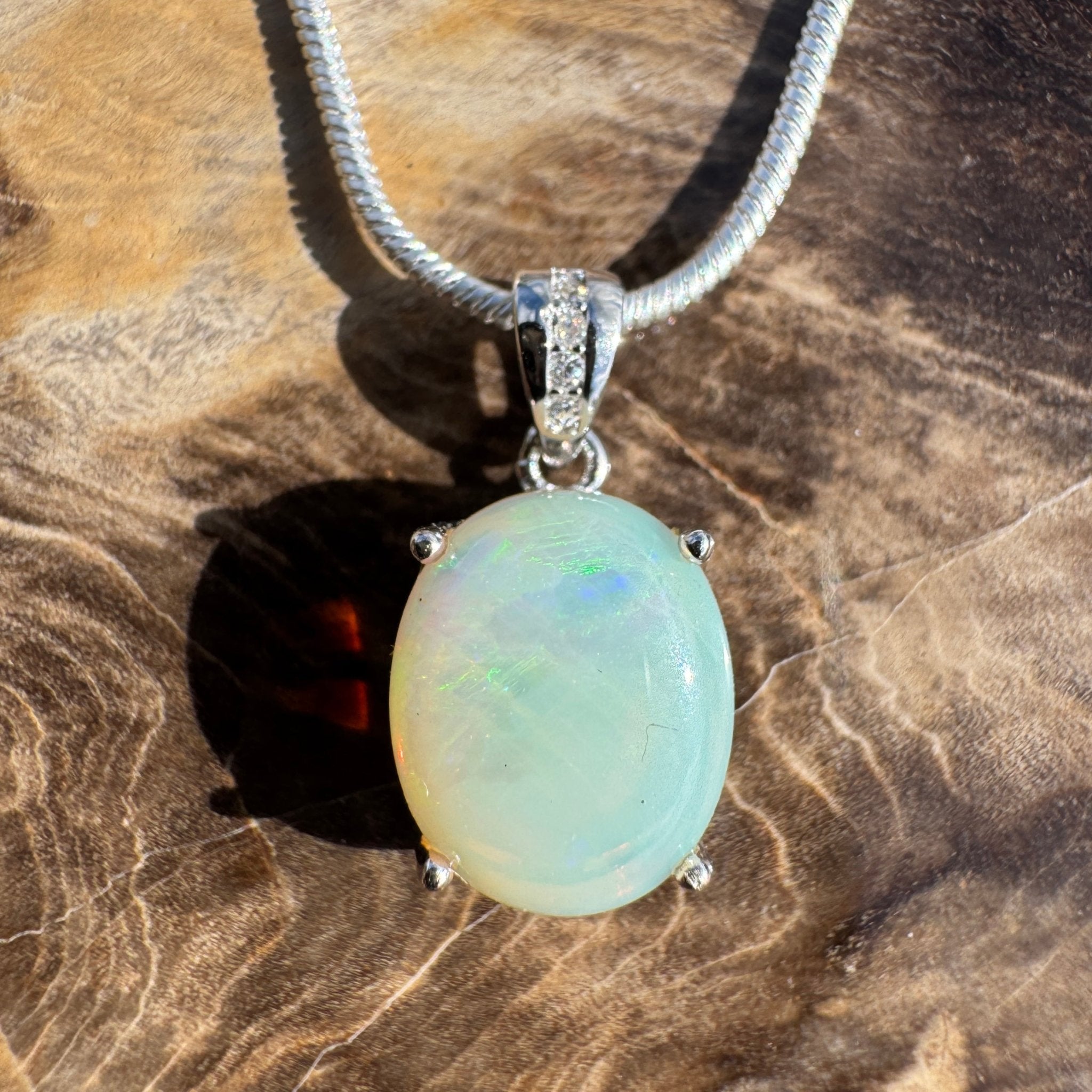 2ct Coober Pedy Opal Pendant Necklace ~ 'South Plains Fire' | 925 Sterling Silver | Solid Australian Opal
