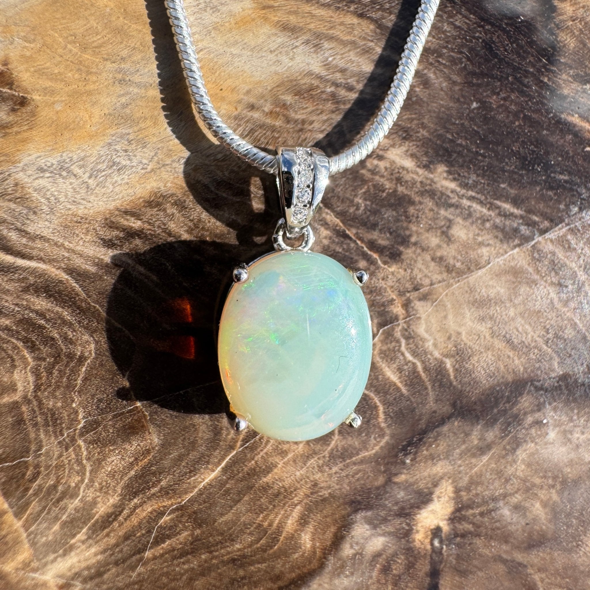 2ct Coober Pedy Opal Pendant Necklace ~ 'South Plains Fire' | 925 Sterling Silver | Solid Australian Opal