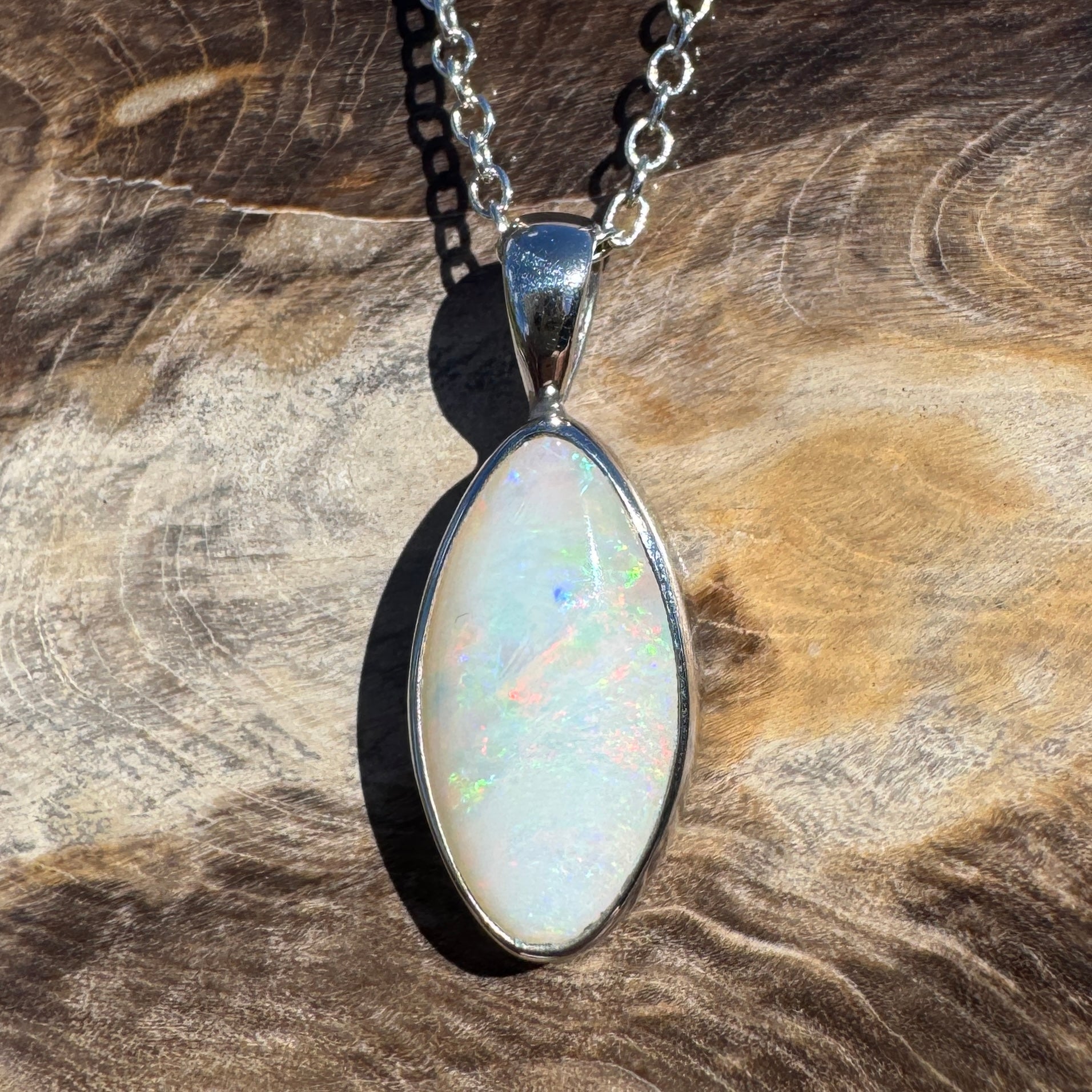 2ct Coober Pedy Opal Pendant Necklace ~ 'Sunshine Coast Spectrum' | 925 Sterling Silver | Solid Australian Opal