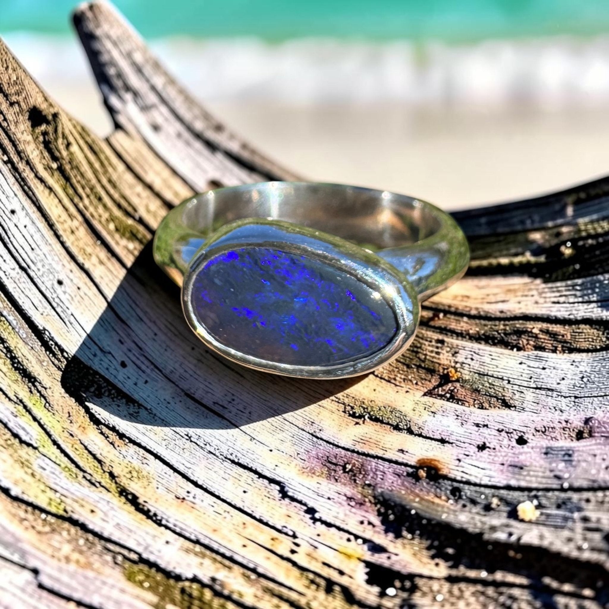 2ct Lightning Ridge Black Opal Ring ~ 'Freycinet Spectrum' | 925 Sterling Silver | Solid Australian Opal