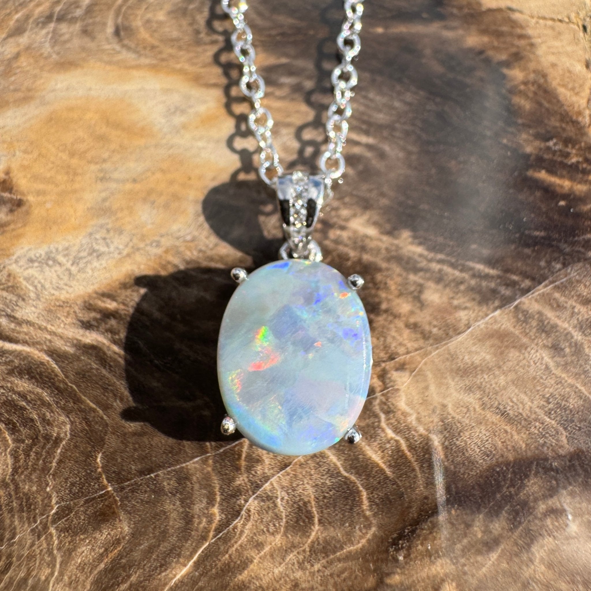 2ct Lightning Ridge Opal Pendant Necklace ~ 'Desert Prism' | 925 Sterling Silver | Solid Australian Opal
