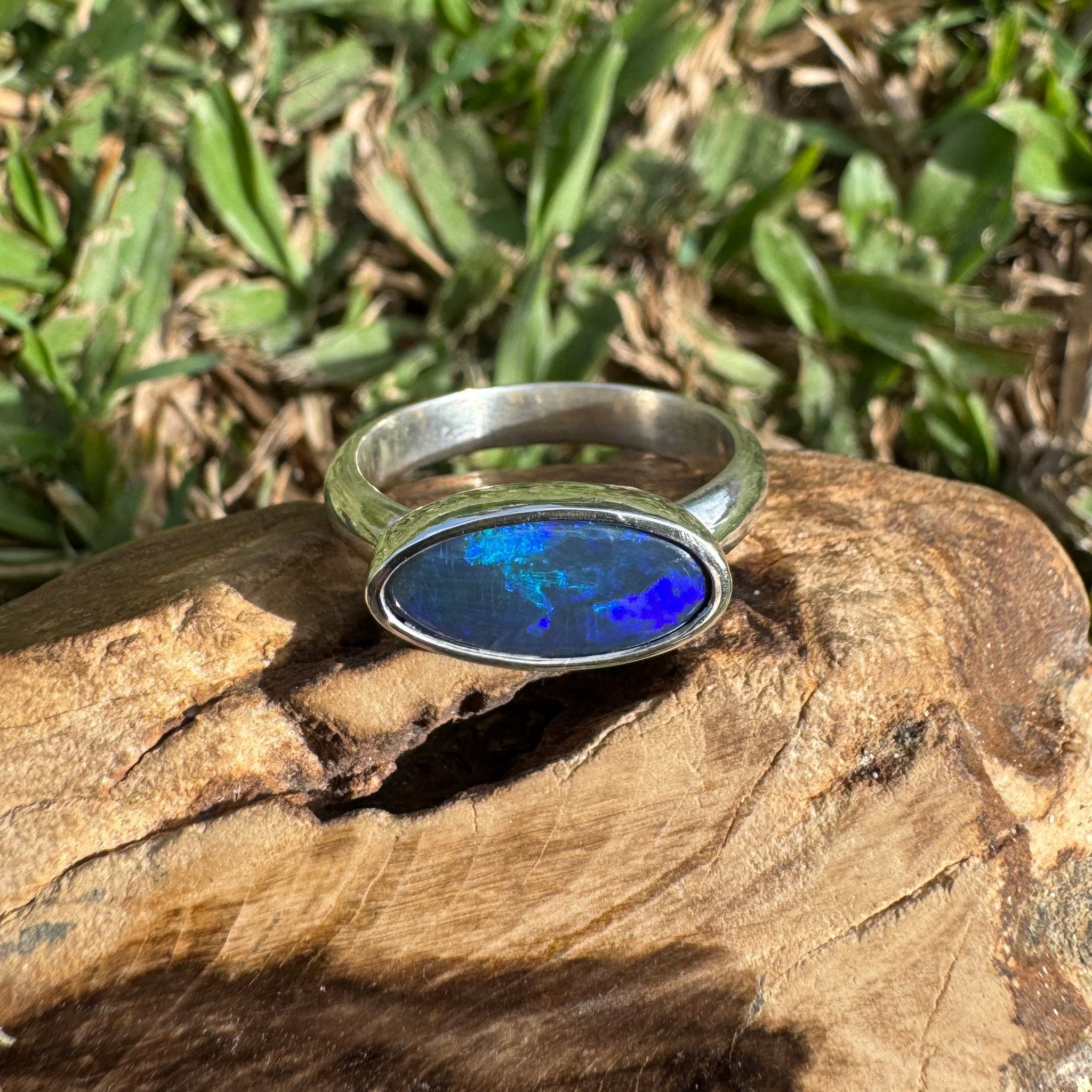2ct Lightning Ridge Semi Black Opal Ring ~ 'Midnight at the Ridge' | 925 Sterling Silver | Solid Australian Opal