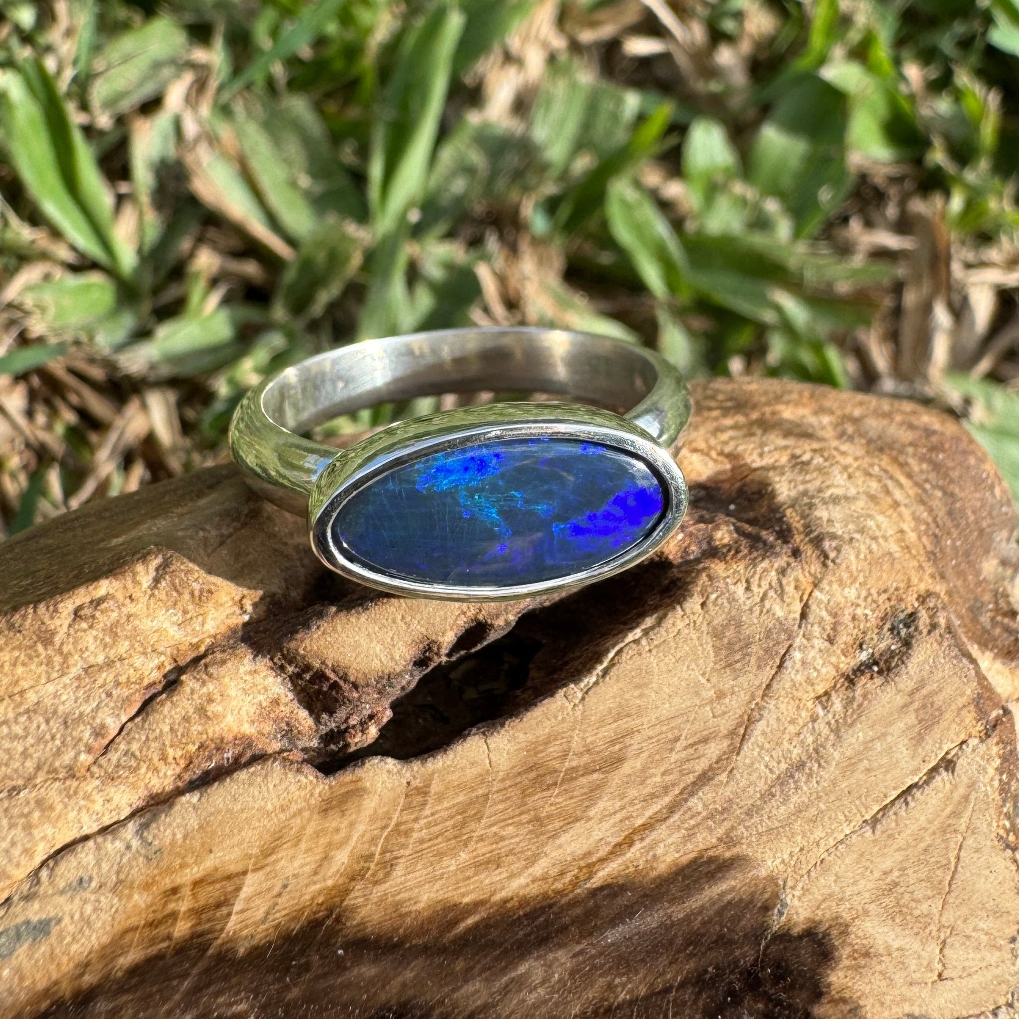 2ct Lightning Ridge Semi Black Opal Ring ~ 'Midnight at the Ridge' | 925 Sterling Silver | Solid Australian Opal