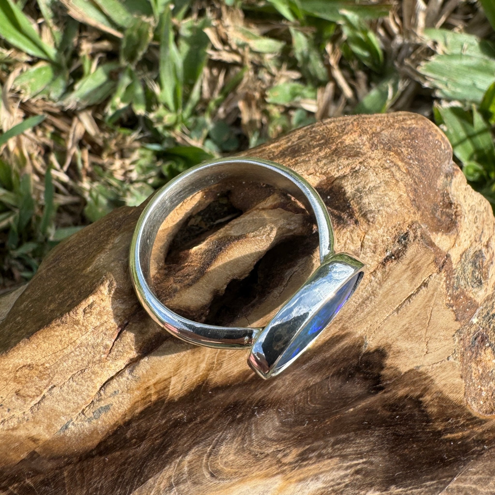 2ct Lightning Ridge Semi Black Opal Ring ~ 'Midnight at the Ridge' | 925 Sterling Silver | Solid Australian Opal