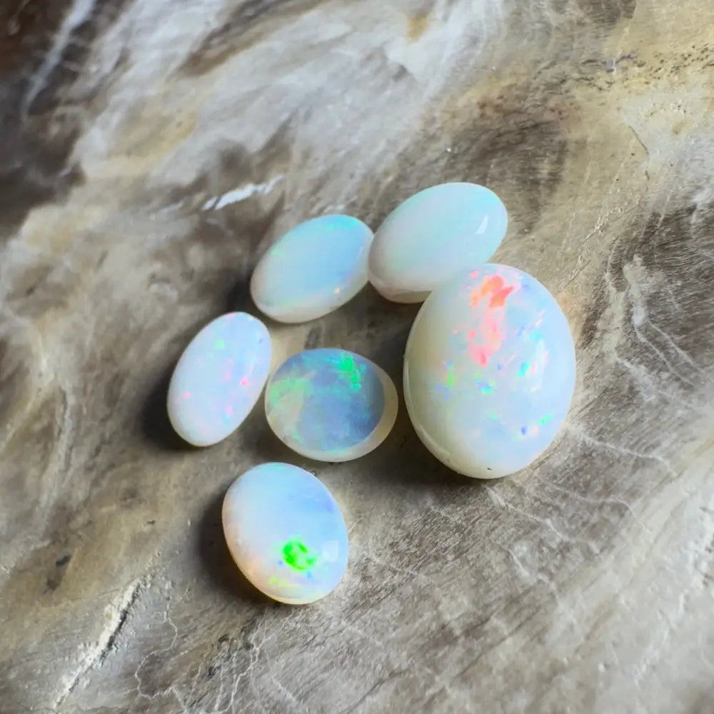 Iridescent opal gemstones.