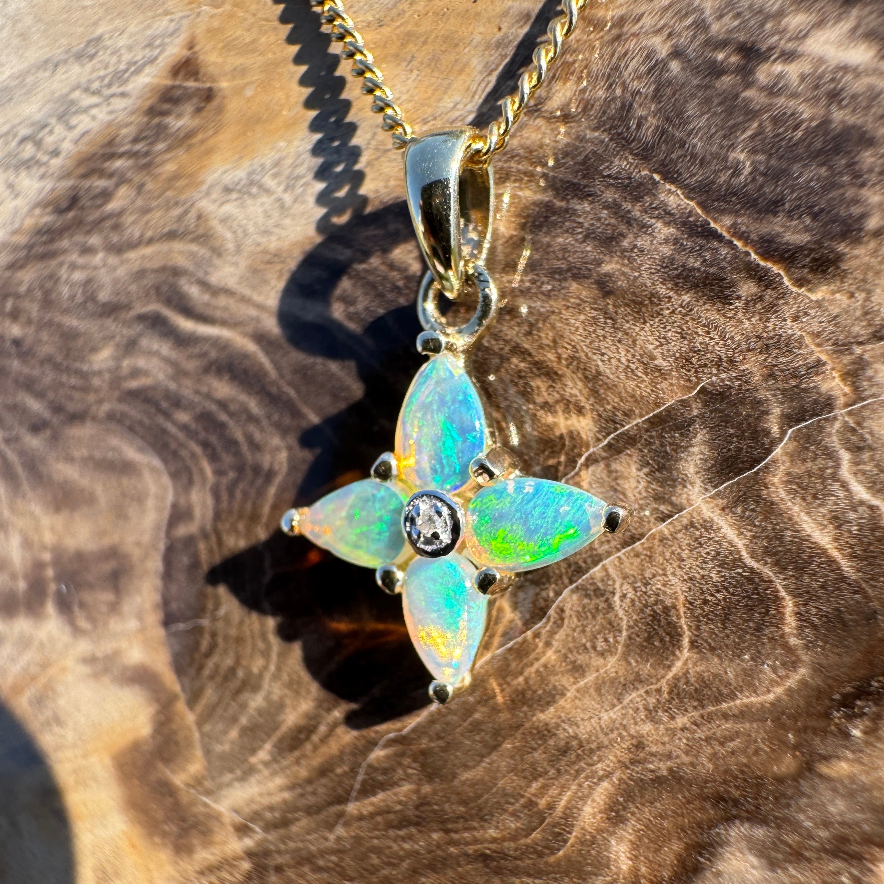 Torres Tide ~ 9ct Solid Gold 0.5ct Coober Pedy Crystal Opal Pendant
