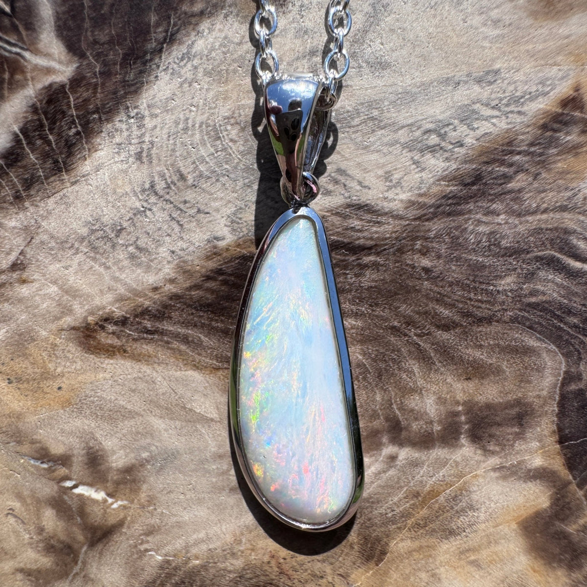 3.1ct Coober Pedy Opal Pendant Necklace ~ 'Kalbarri Flame' | 925 Sterling Silver | Solid Australian Opal