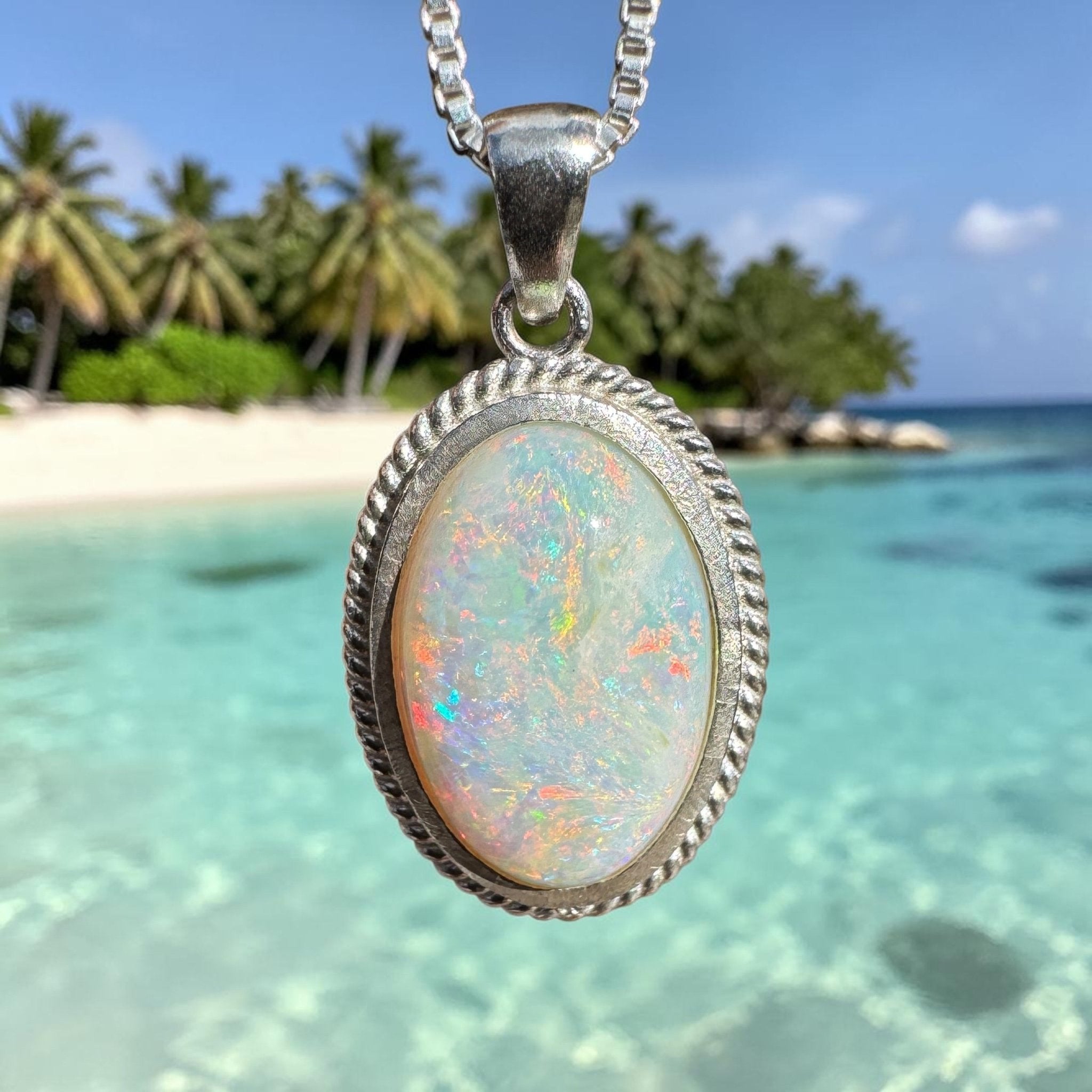3.2ct Coober Pedy Opal Pendant Necklace ~ 'Broome Sunset Blaze' | 925 Sterling Silver | Solid Australian Opal