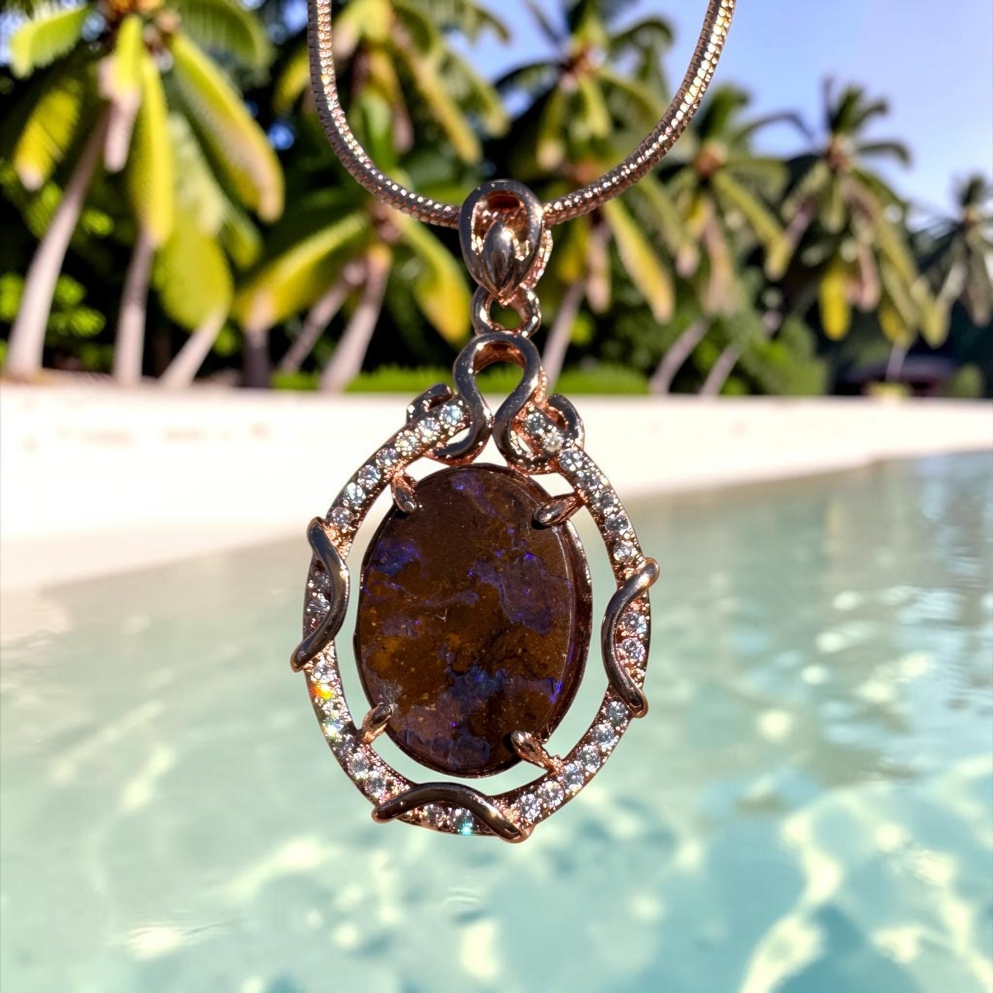 3.2ct Queensland Opal Pendant Necklace ~ 'Kangaroo Island Amethyst' | Rose Gold Coated 925 Sterling Silver | Solid Australian Opal