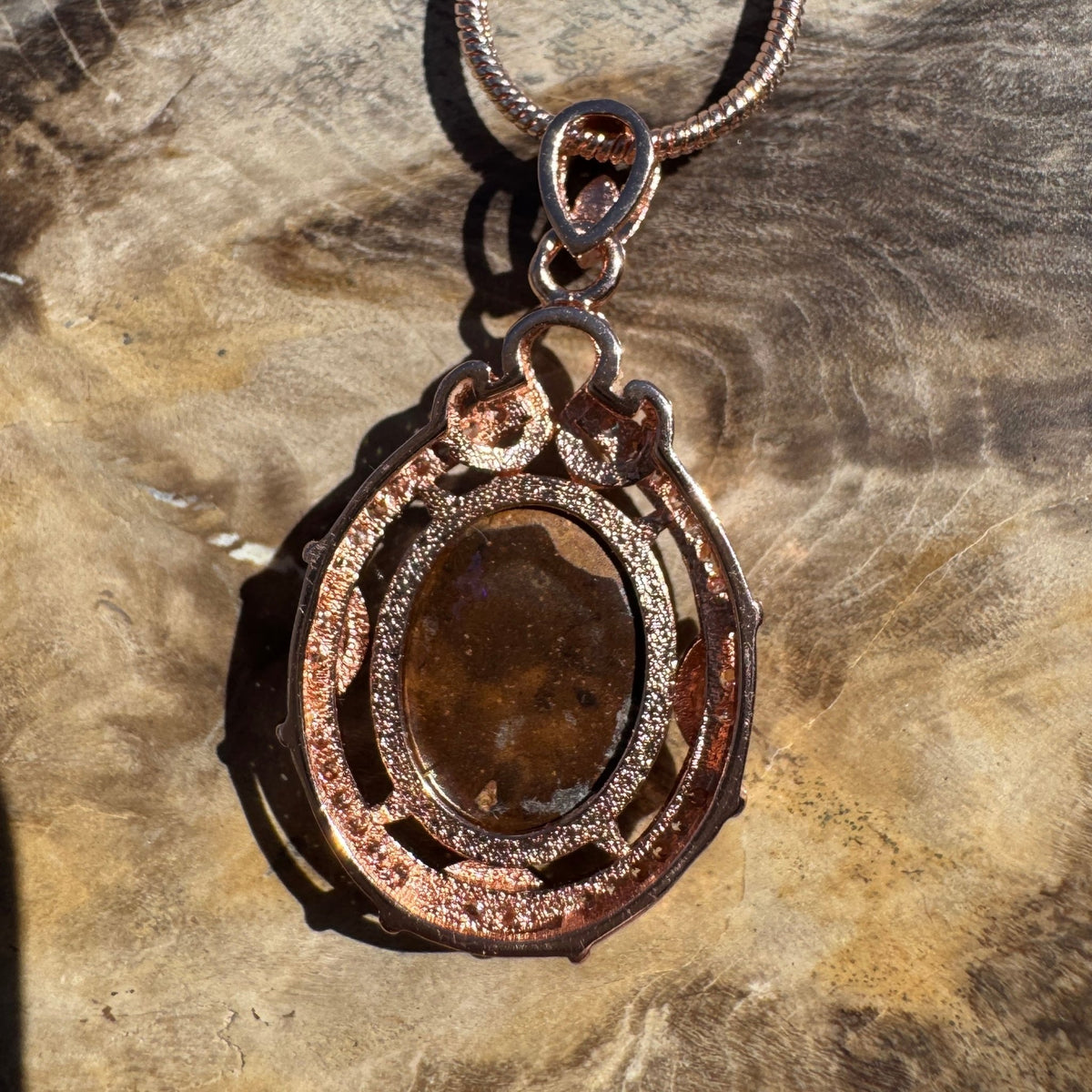 3.2ct Queensland Opal Pendant Necklace ~ 'Kangaroo Island Amethyst' | Rose Gold Coated 925 Sterling Silver | Solid Australian Opal