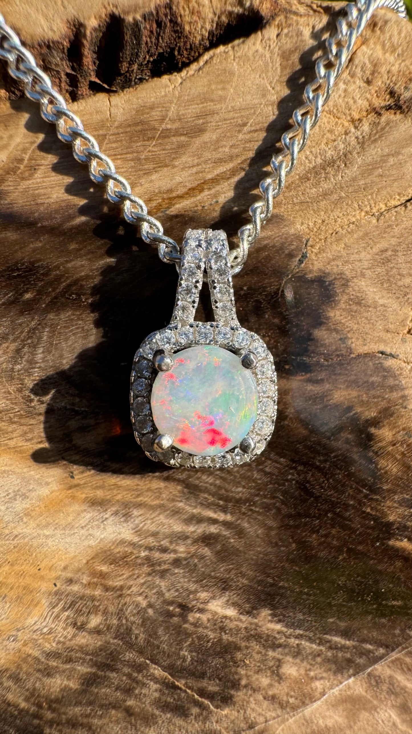 'Kimberley Glow' ~ Handcrafted 1.0ct Solid Lightning Ridge Opal and Cubic Zirconia Sterling Silver Pendant Necklace - Iona Opal Australia