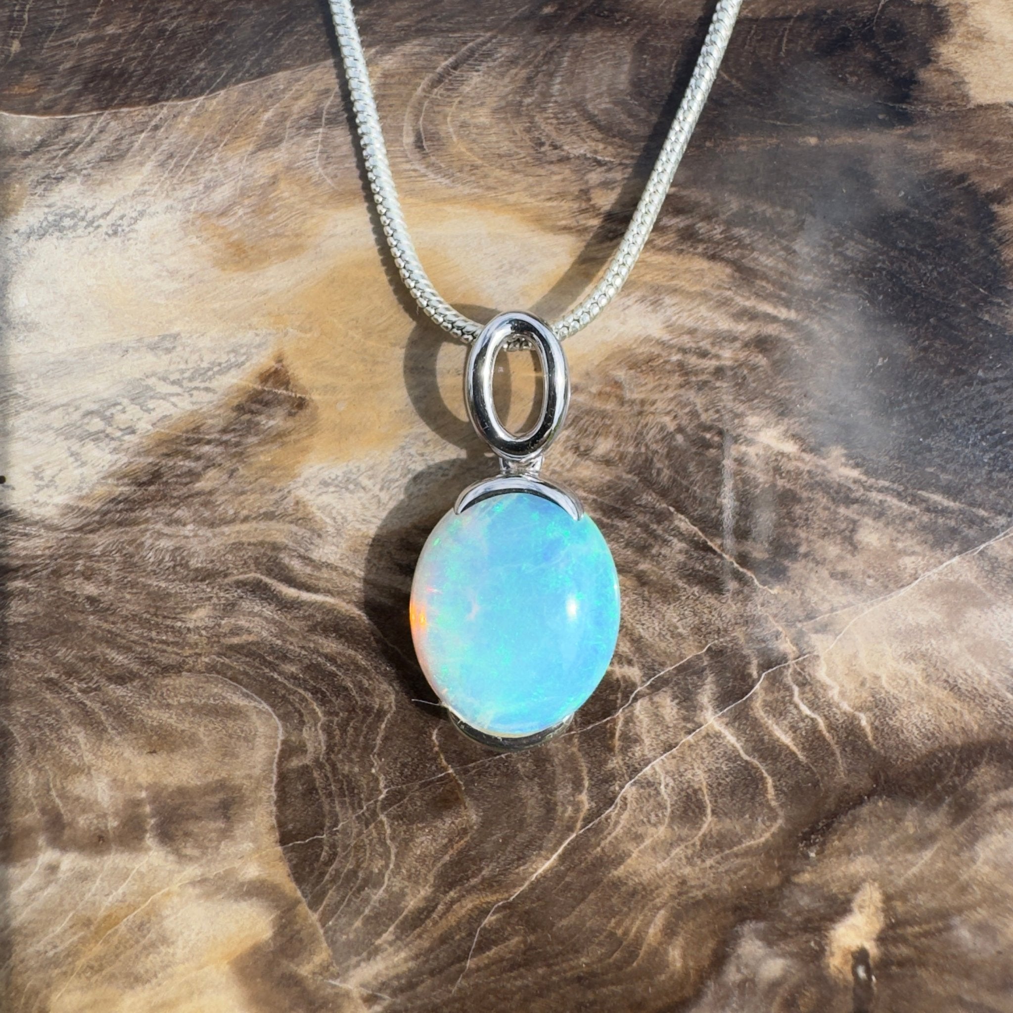 3.3ct Coober Pedy Crystal Opal Pendant Necklace ~ 'Hinchinbrook Veil' | 925 Sterling Silver | Solid Australian Opal
