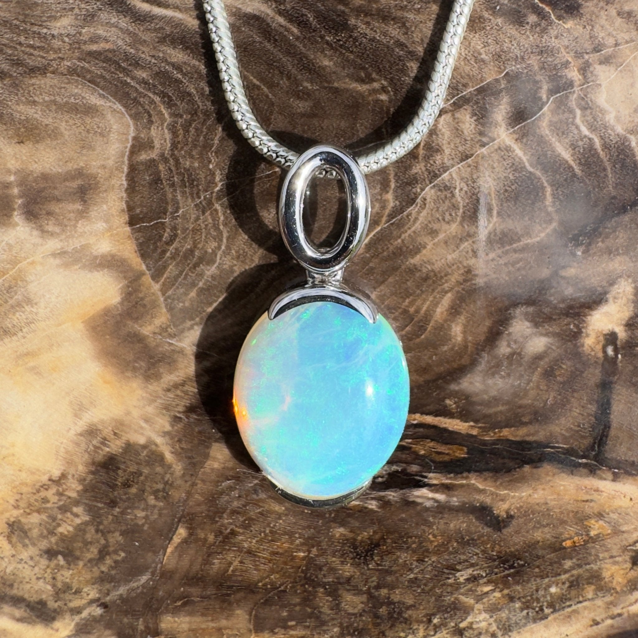3.3ct Coober Pedy Crystal Opal Pendant Necklace ~ 'Hinchinbrook Veil' | 925 Sterling Silver | Solid Australian Opal