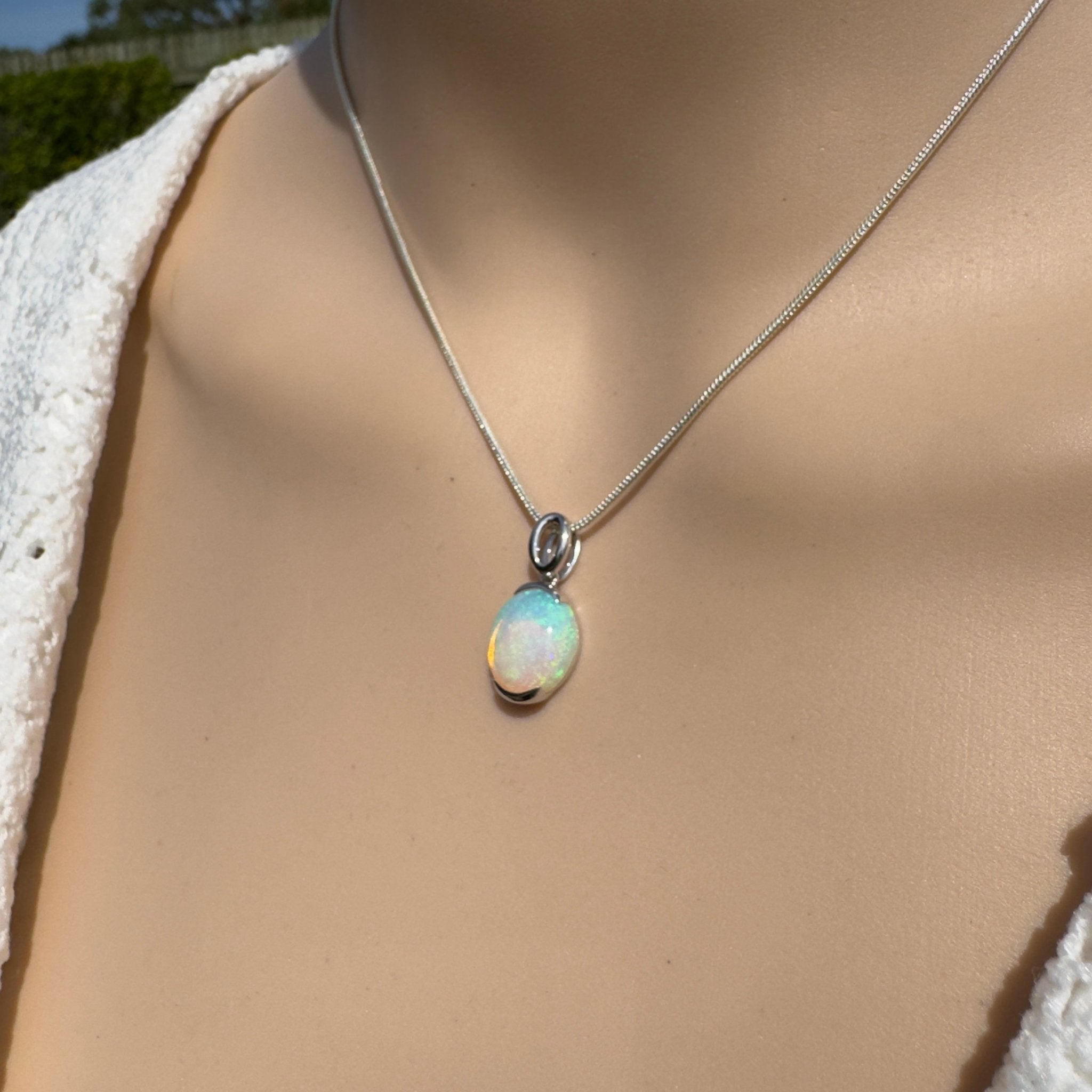 3.3ct Coober Pedy Crystal Opal Pendant Necklace ~ 'Hinchinbrook Veil' | 925 Sterling Silver | Solid Australian Opal