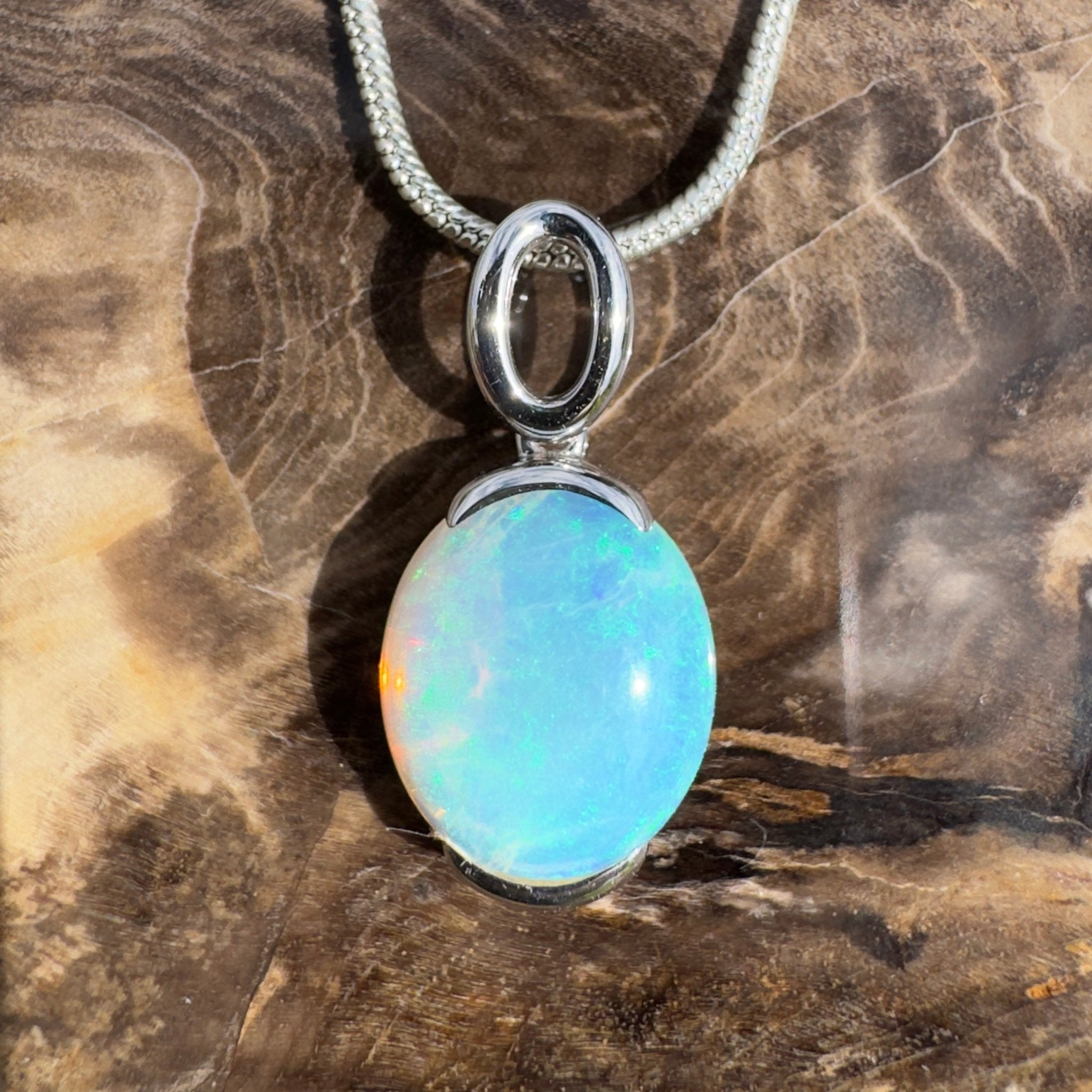 3.3ct Coober Pedy Crystal Opal Pendant Necklace ~ 'Hinchinbrook Veil' | 925 Sterling Silver | Solid Australian Opal