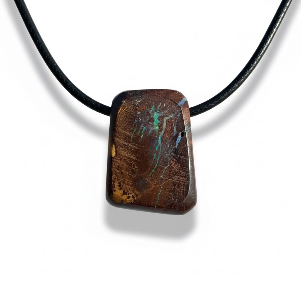 34ct Queensland Boulder Opal Pendant Necklace ~ 'Kimberley Boulder' | Neoprene Leather with 925 Silver Clasps | Solid Australian Opal