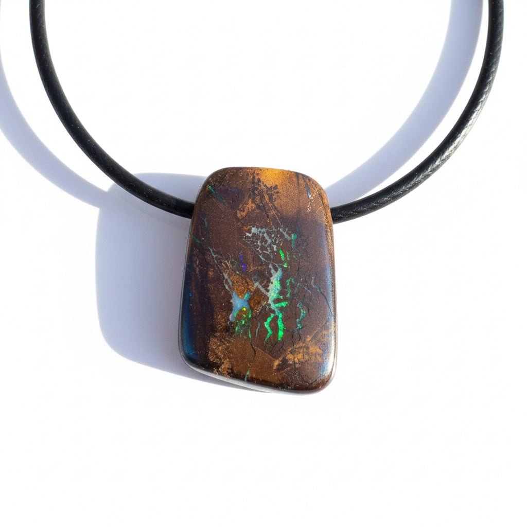34ct Queensland Boulder Opal Pendant Necklace ~ 'Kimberley Boulder' | Neoprene Leather with 925 Silver Clasps | Solid Australian Opal