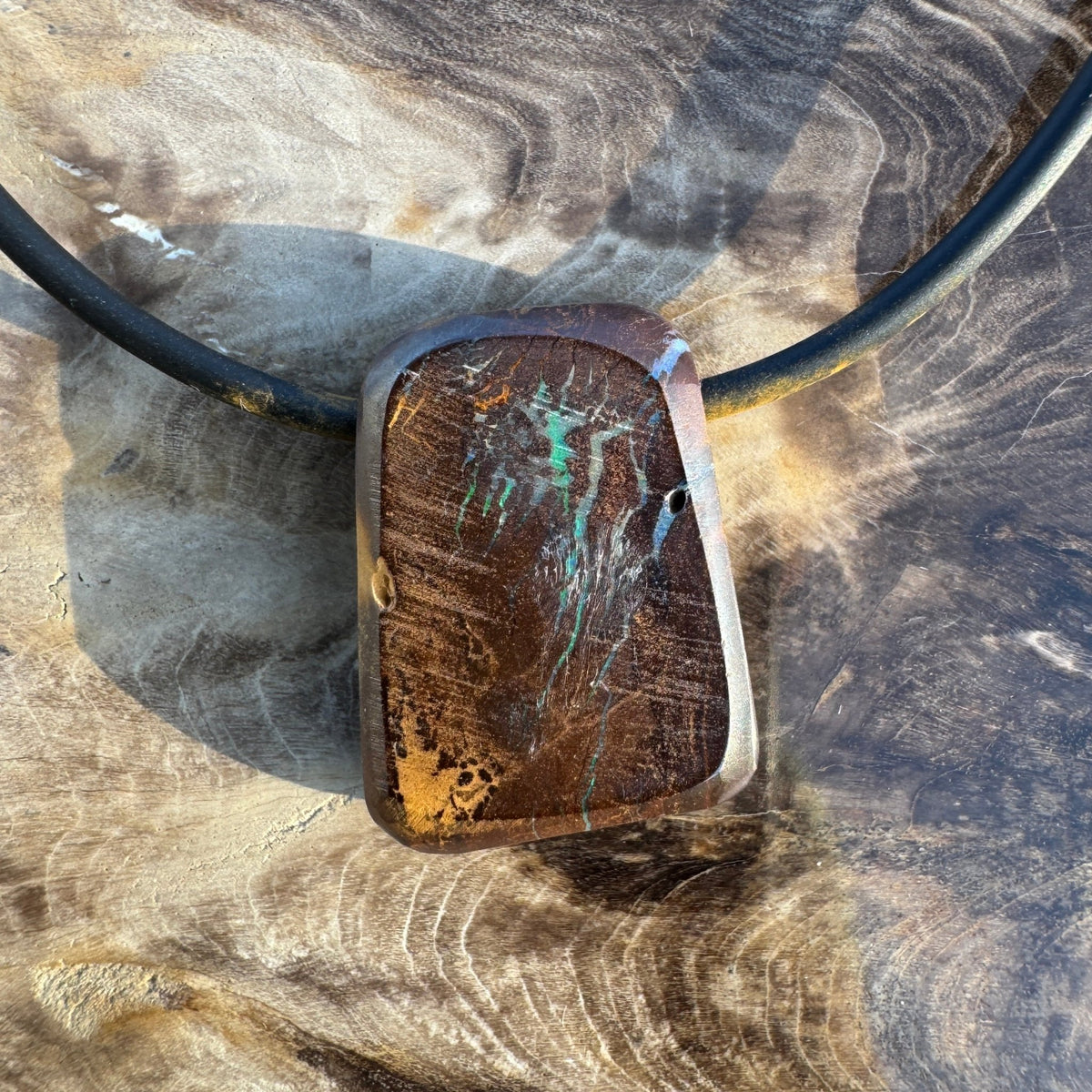 34ct Queensland Boulder Opal Pendant Necklace ~ 'Kimberley Boulder' | Neoprene Leather with 925 Silver Clasps | Solid Australian Opal