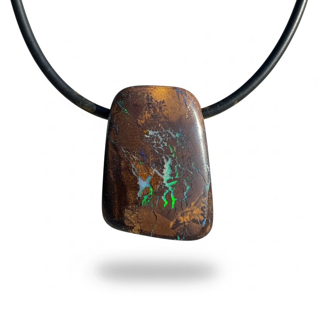 34ct Queensland Boulder Opal Pendant Necklace ~ 'Kimberley Boulder' | Neoprene Leather with 925 Silver Clasps | Solid Australian Opal