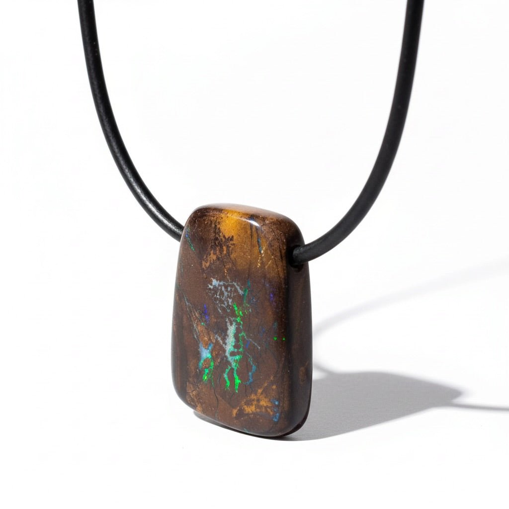 34ct Queensland Boulder Opal Pendant Necklace ~ 'Kimberley Boulder' | Neoprene Leather with 925 Silver Clasps | Solid Australian Opal