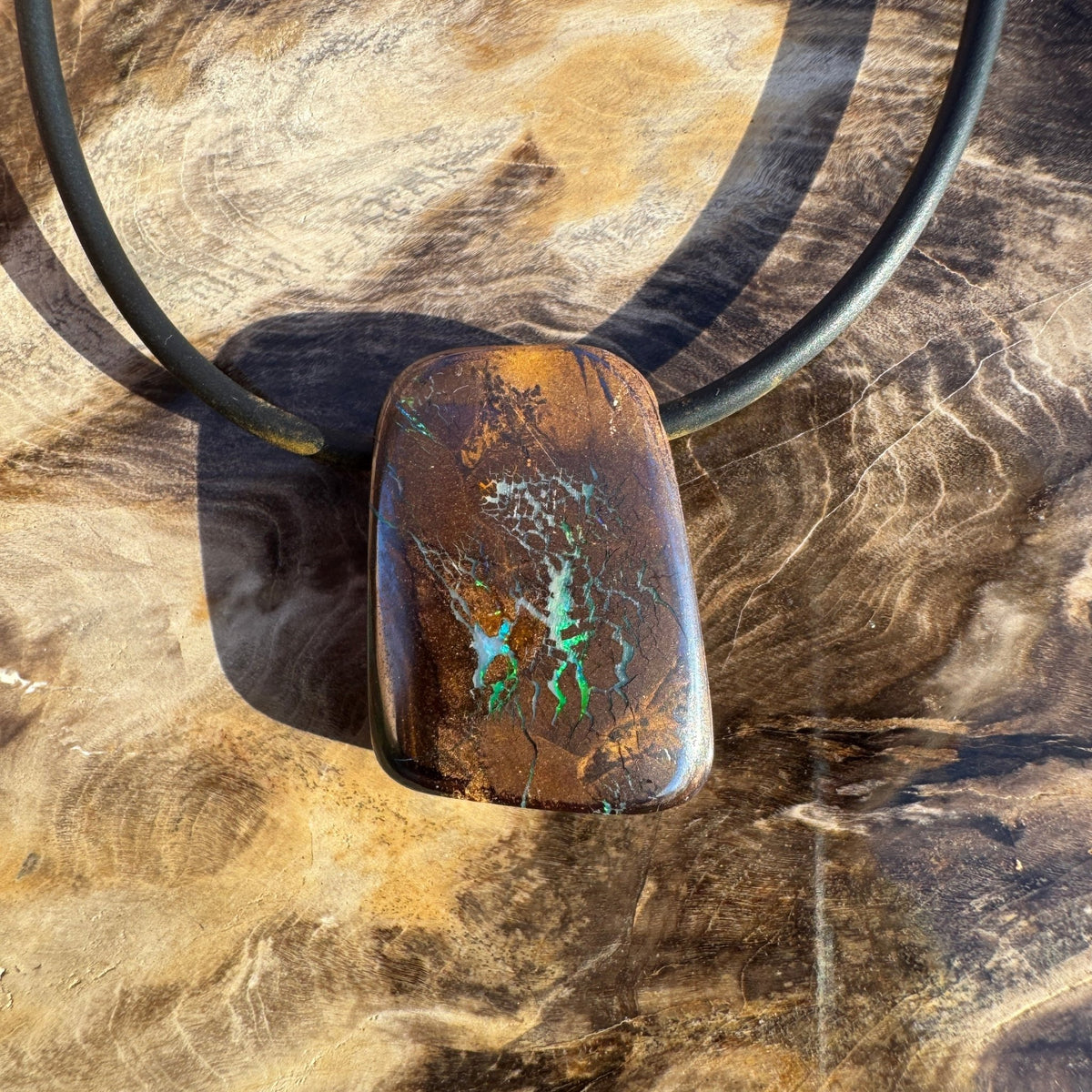 34ct Queensland Boulder Opal Pendant Necklace ~ 'Kimberley Boulder' | Neoprene Leather with 925 Silver Clasps | Solid Australian Opal