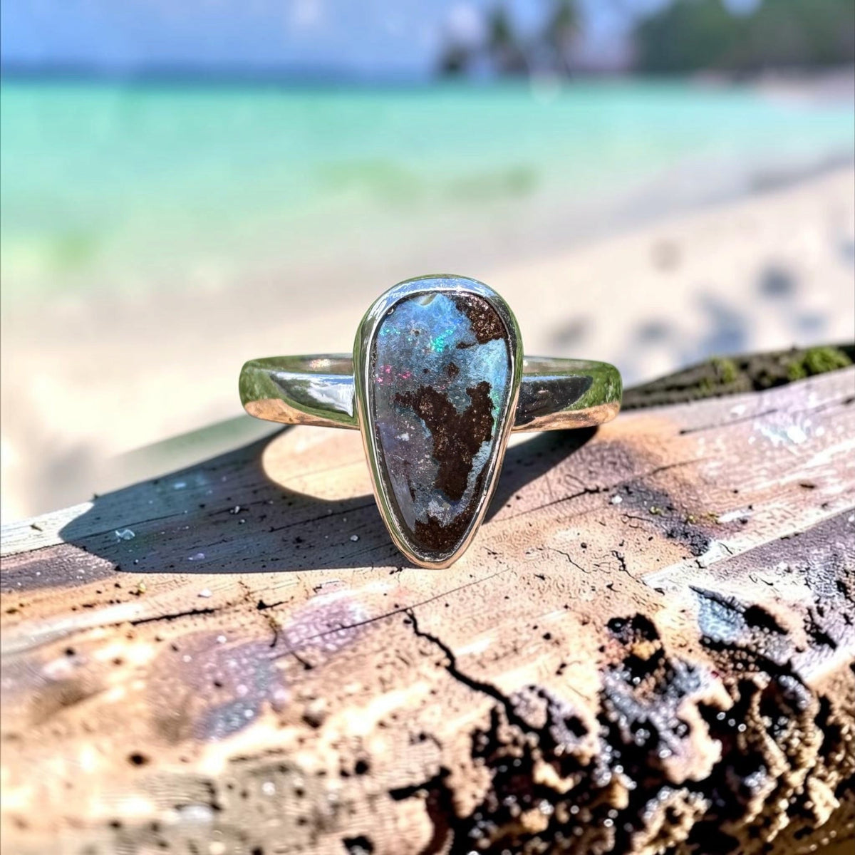 3.4ct Queensland Opal Ring ~ 'Freycinet Blues' | 925 Sterling Silver | Solid Australian Opal